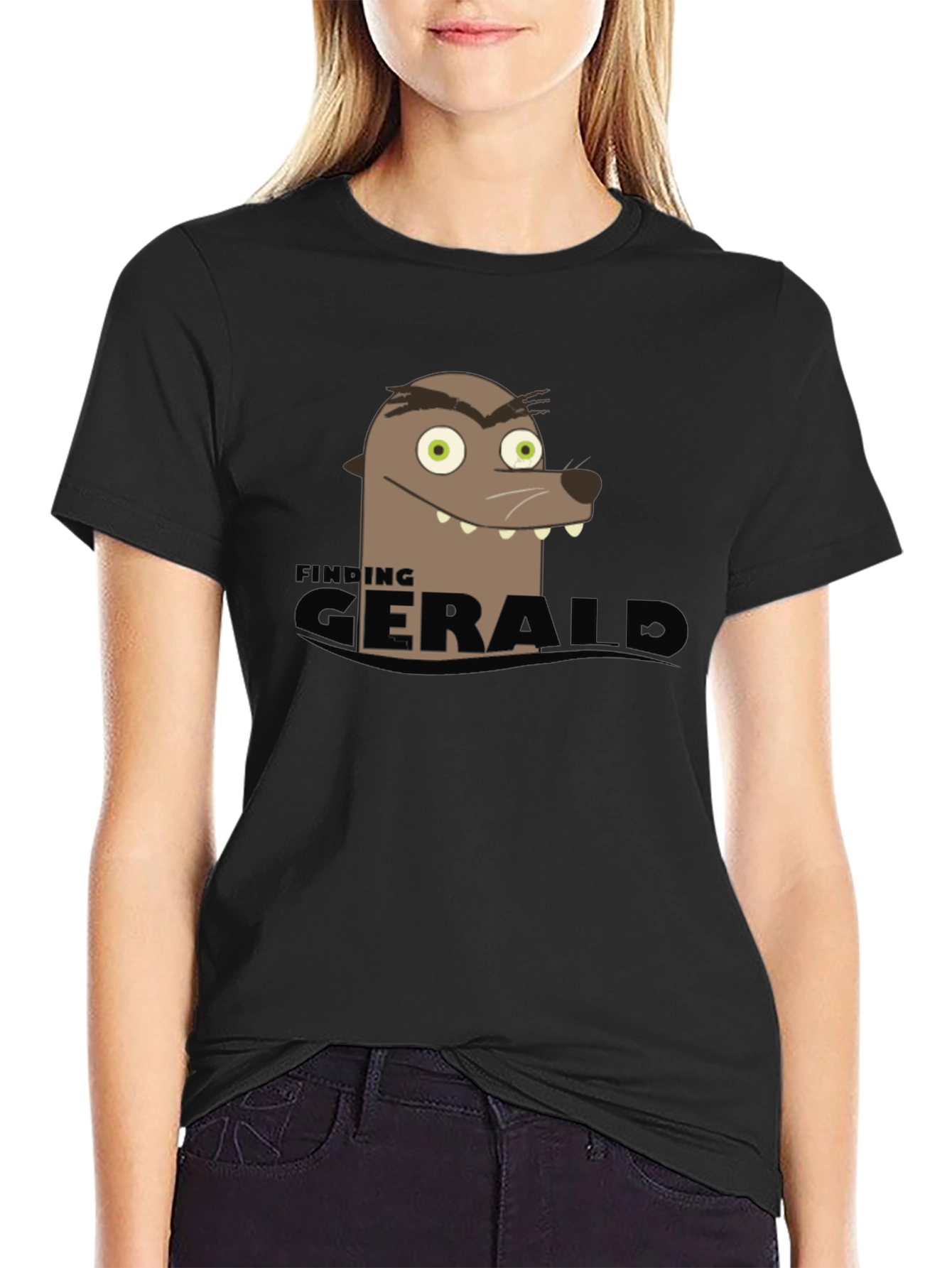 Finding Gerald Black T-Shirt Funny Seal Cartoon Tee