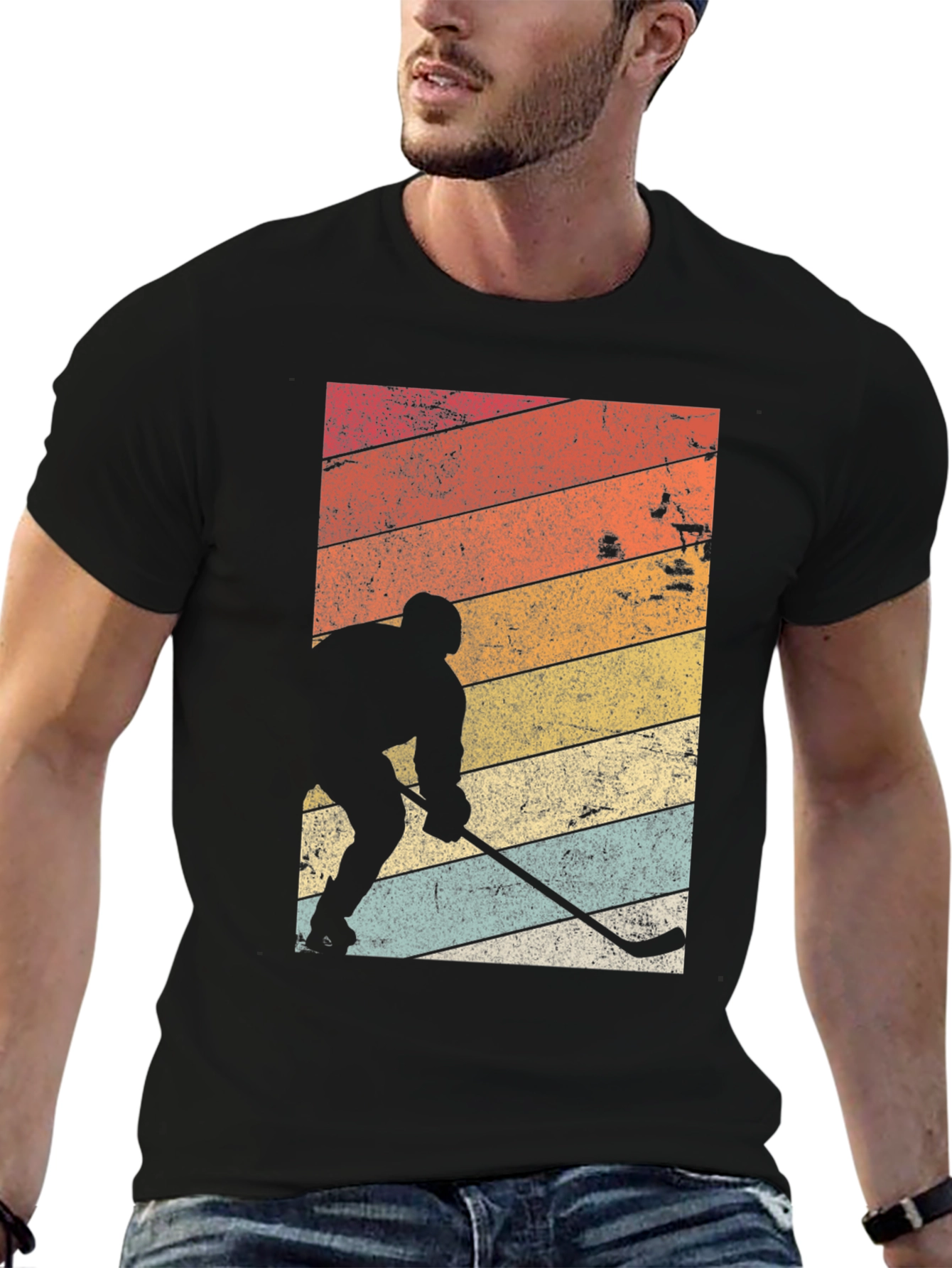 Retro Hockey Player Graphic T-Shirt