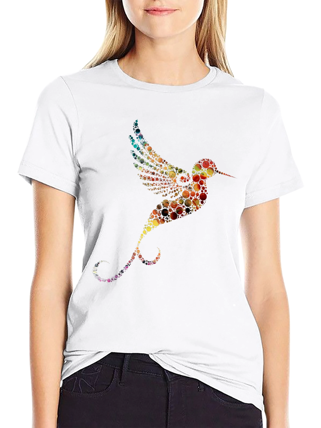 Hummingbird Print Black Crew Neck T-Shirt