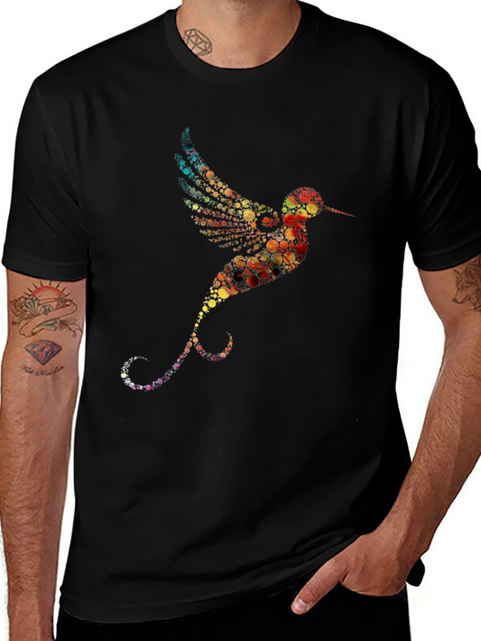 Hummingbird Print Black Crew Neck T-Shirt