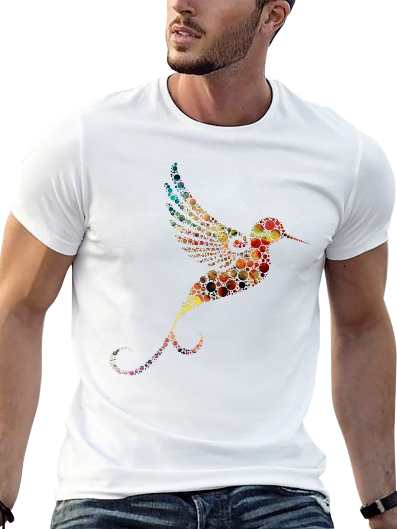 Hummingbird Print Black Crew Neck T-Shirt
