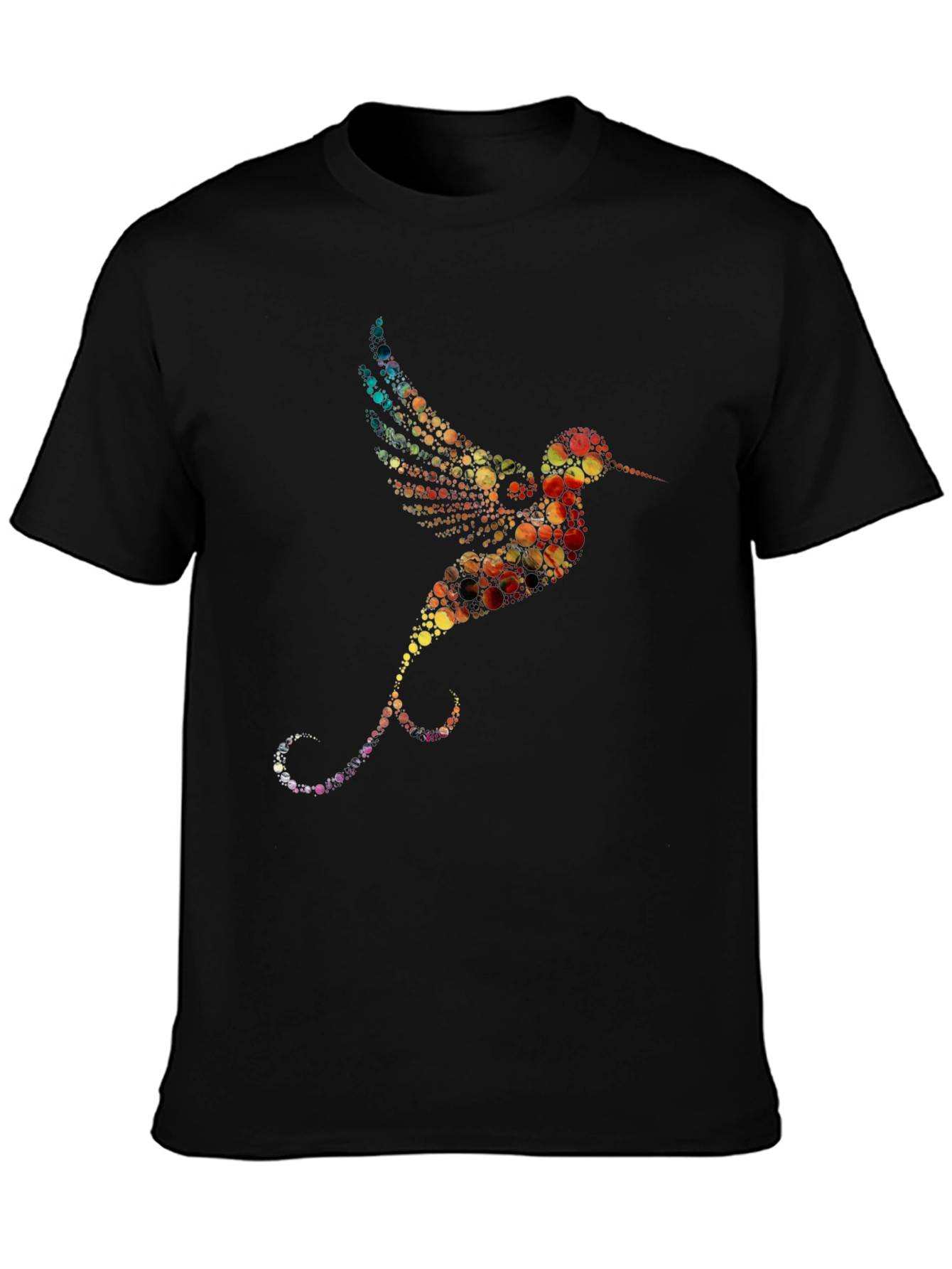 Hummingbird Print Black Crew Neck T-Shirt