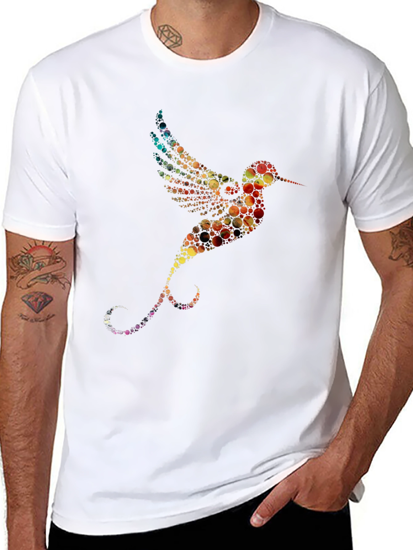 Hummingbird Print Black Crew Neck T-Shirt