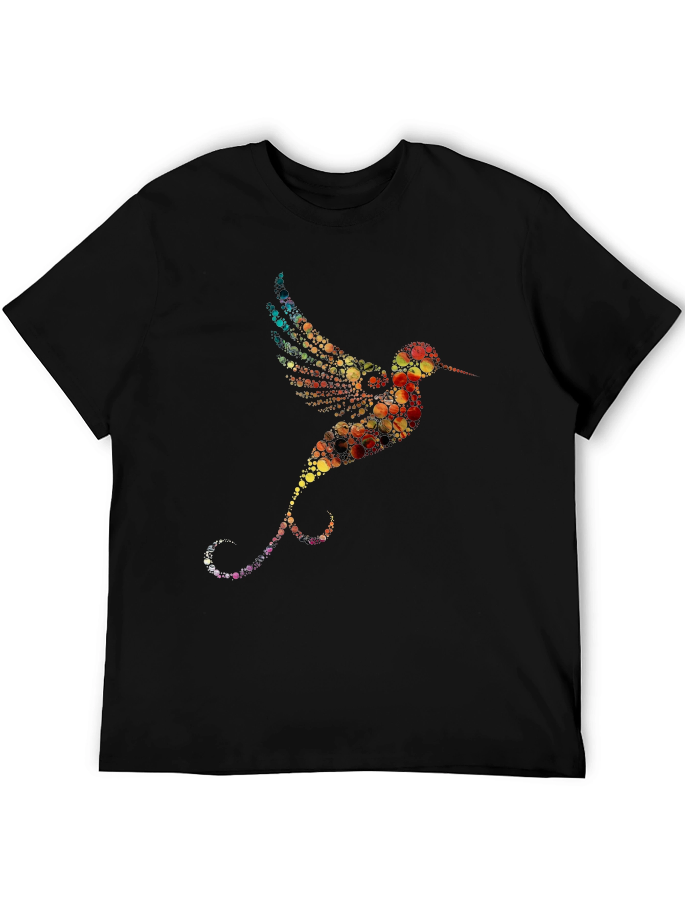 Hummingbird Print Black Crew Neck T-Shirt