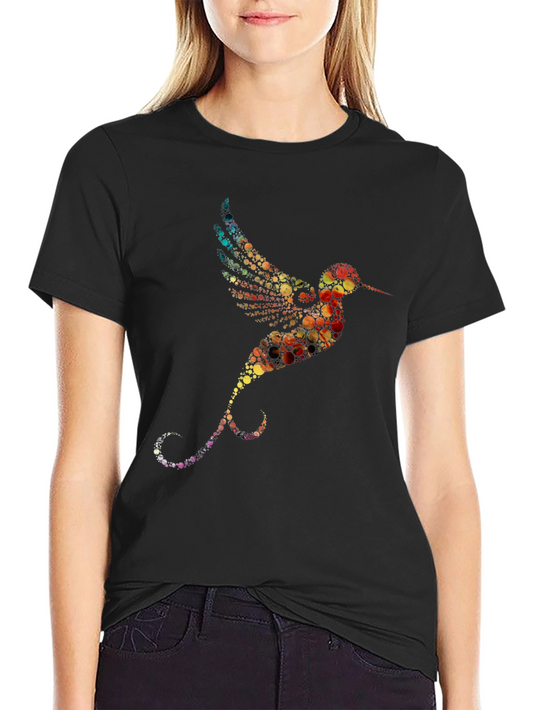 Hummingbird Print Black Crew Neck T-Shirt