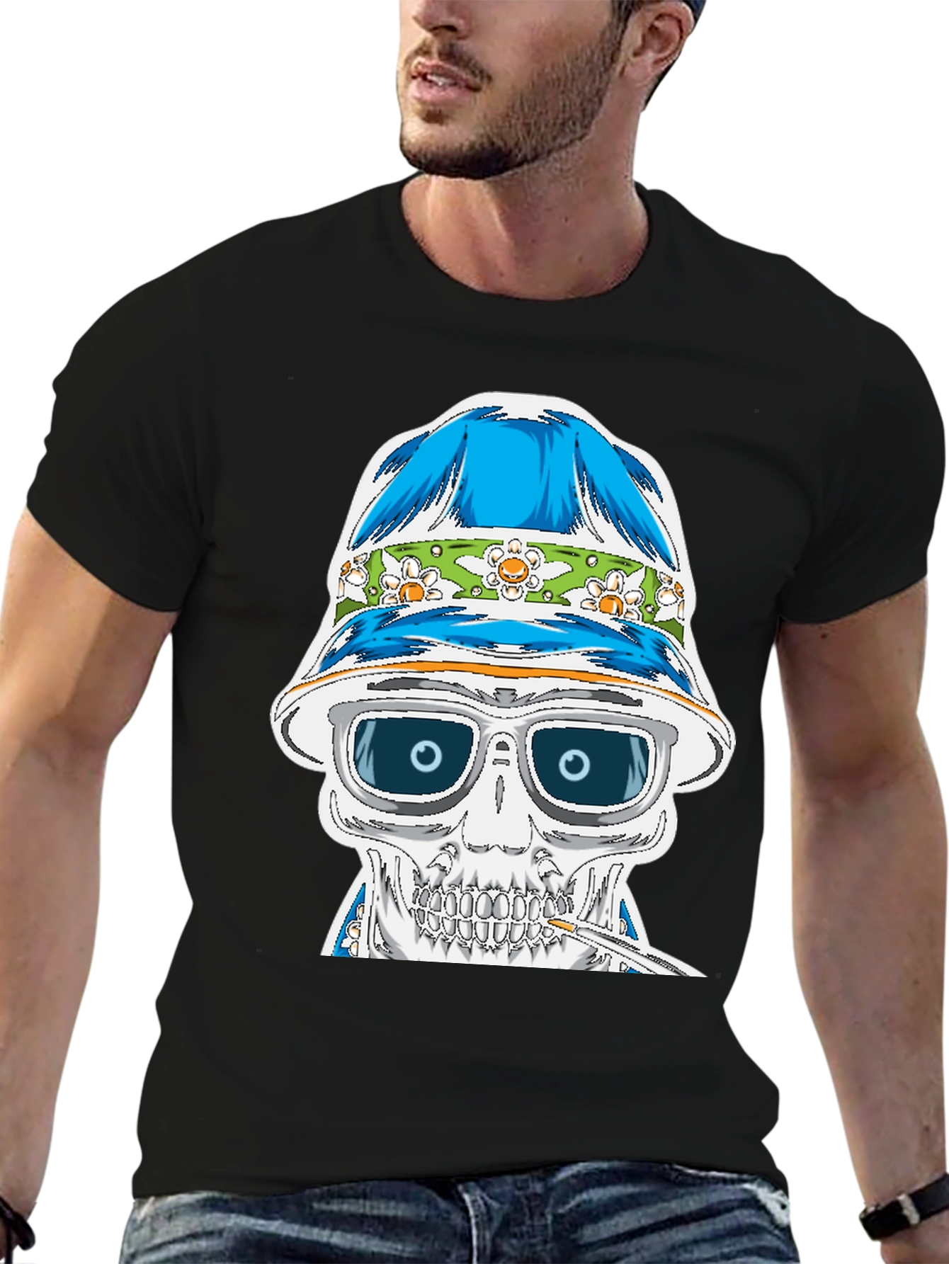Skull in Bucket Hat Graphic Tee