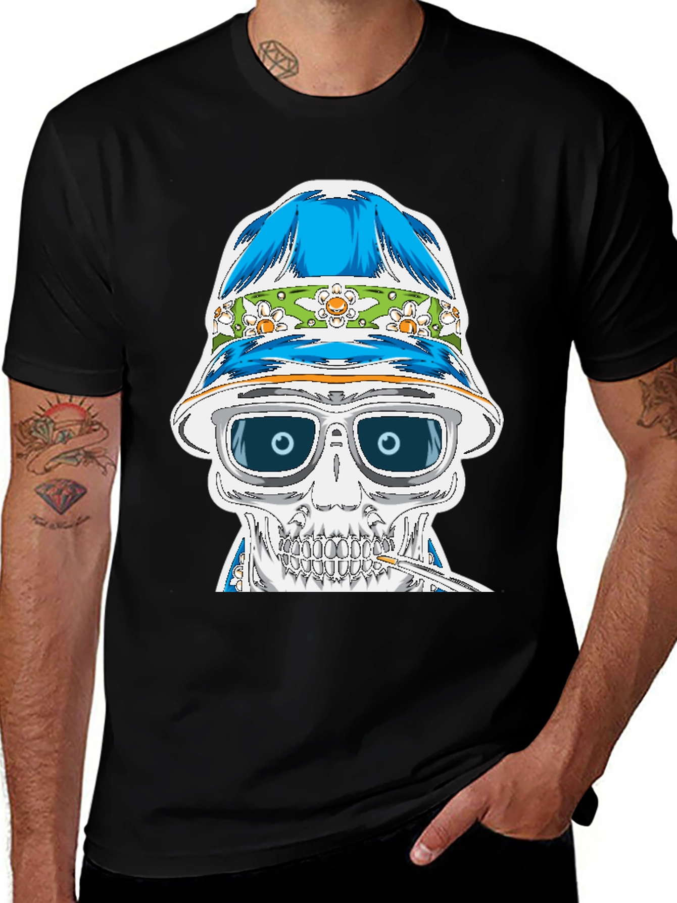 Skull in Bucket Hat Graphic Tee