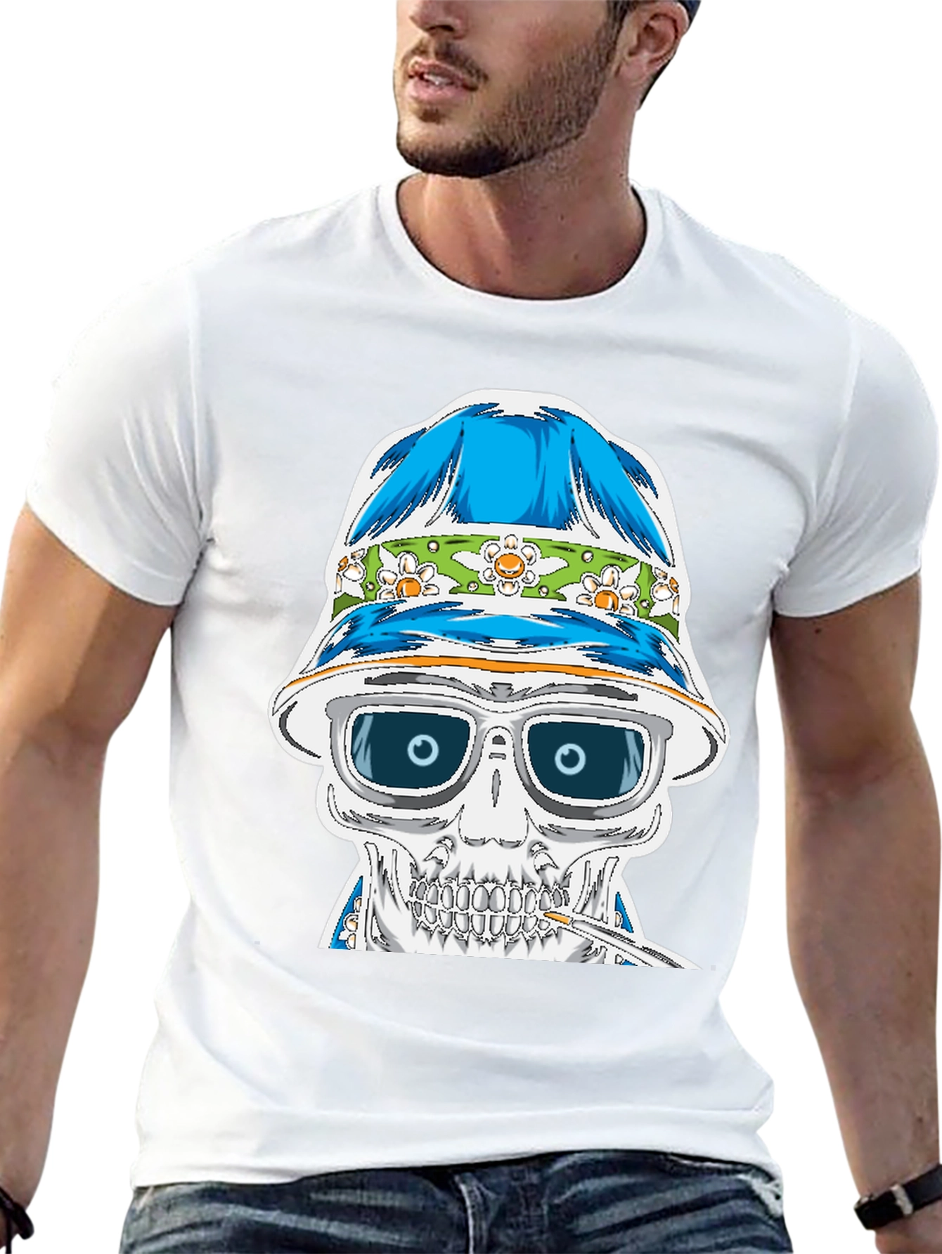 Skull in Bucket Hat Graphic Tee