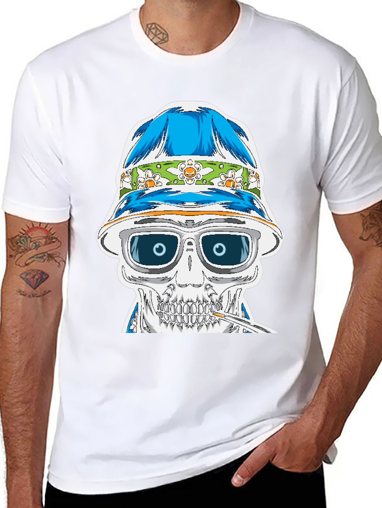 Skull in Bucket Hat Graphic Tee