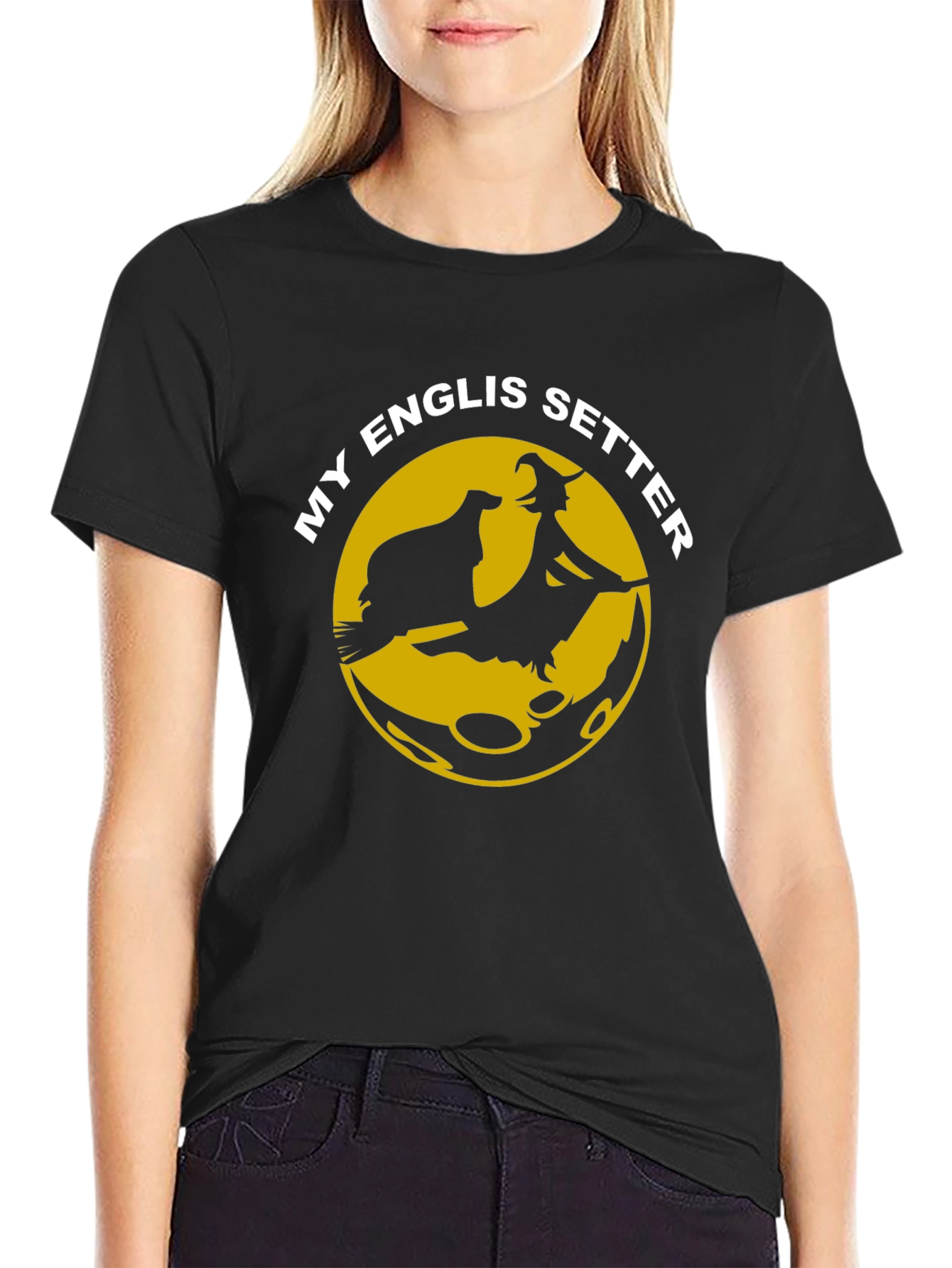 English Setter Witch Moon T-Shirt Halloween Dog Lover Gift