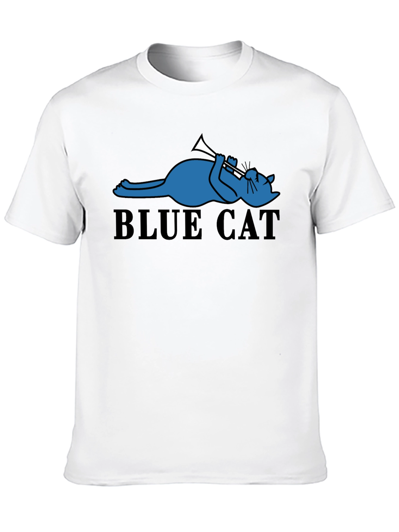 Cool Blue Cat Trumpet Player Graphic Tee - Black