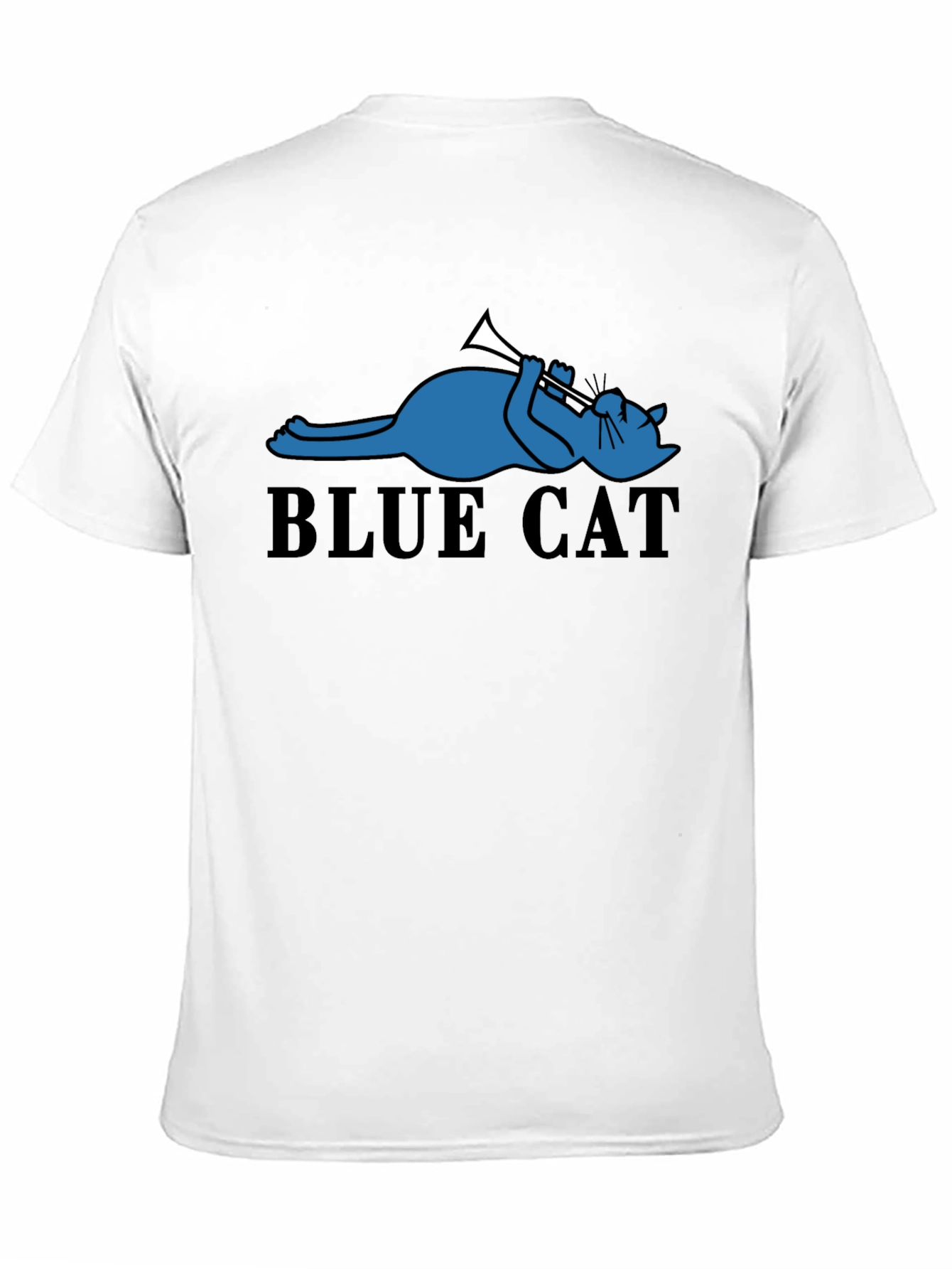 Cool Blue Cat Trumpet Player Graphic Tee - Black