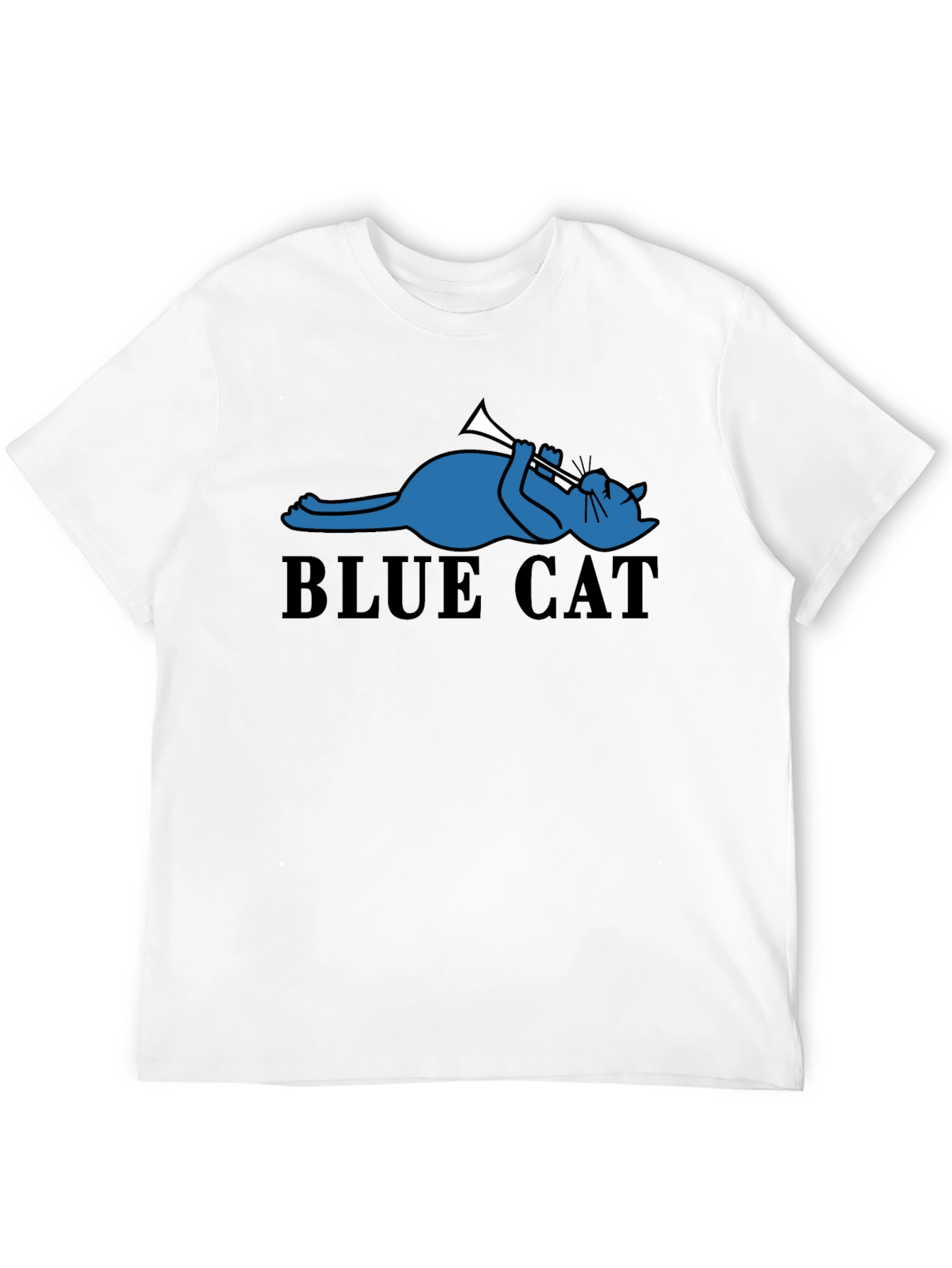 Cool Blue Cat Trumpet Player Graphic Tee - Black