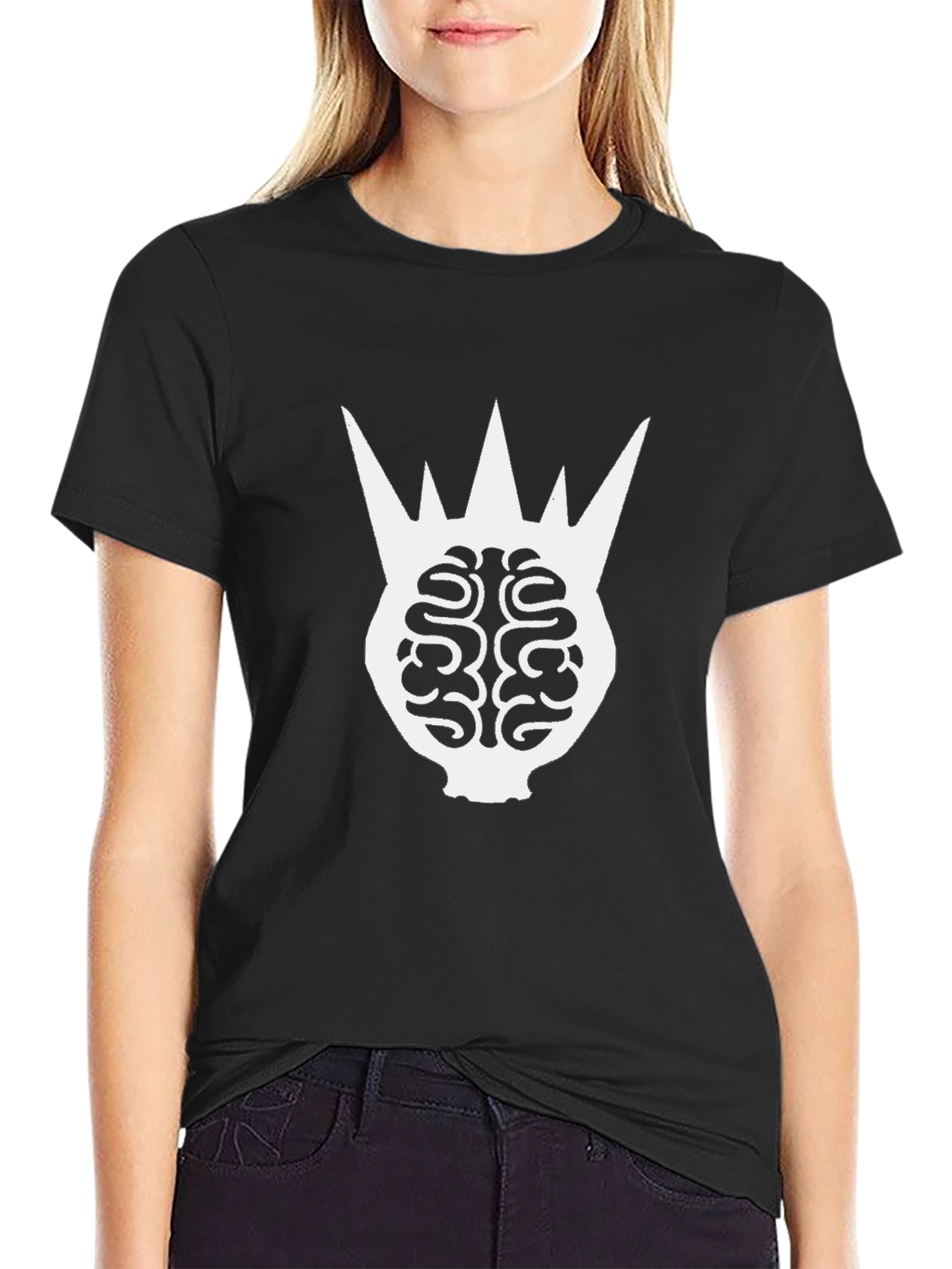 Brain Crown Graphic T-Shirt - Black