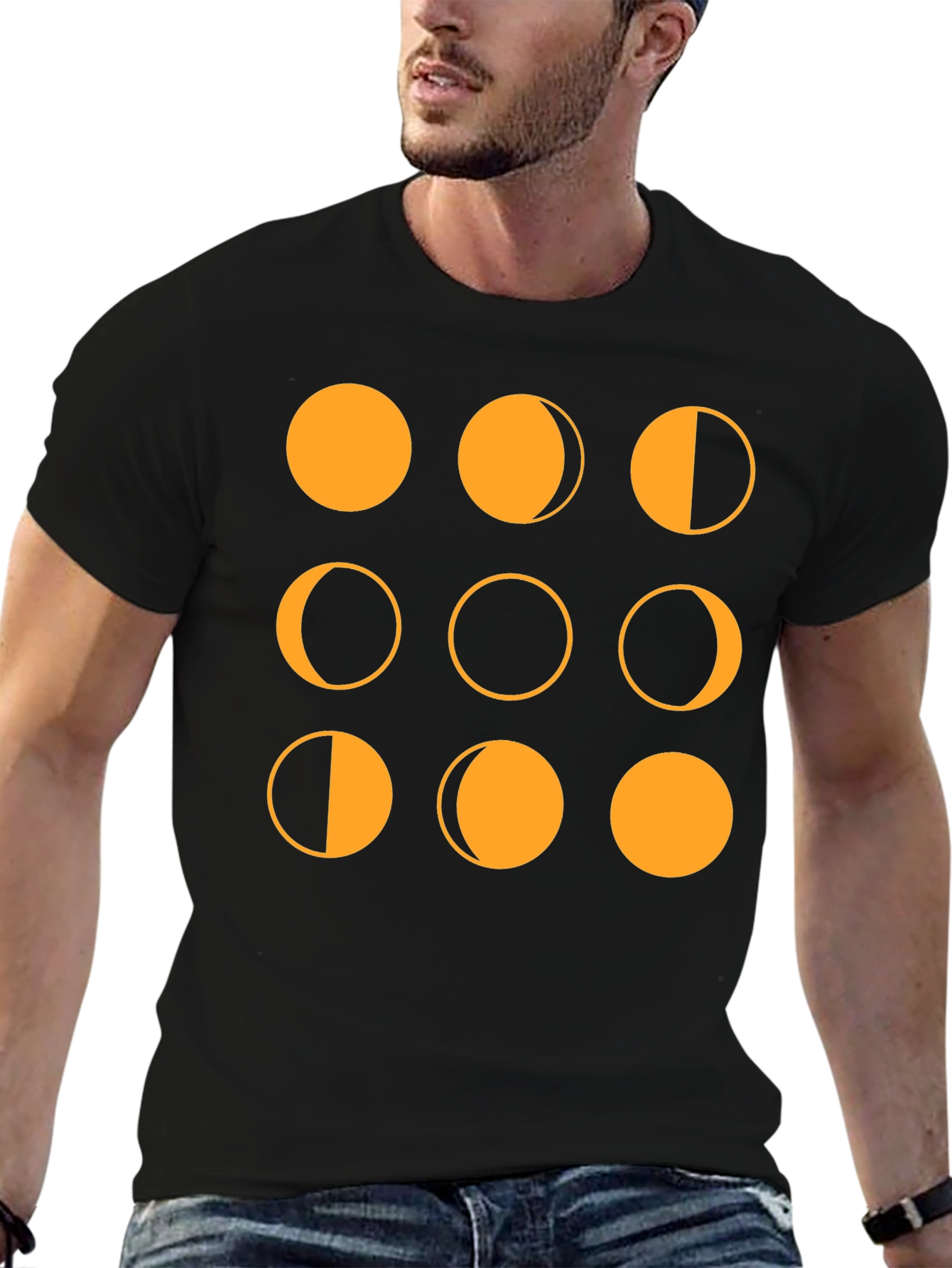 Moon Phases Graphic Tee - Black Cotton T-Shirt