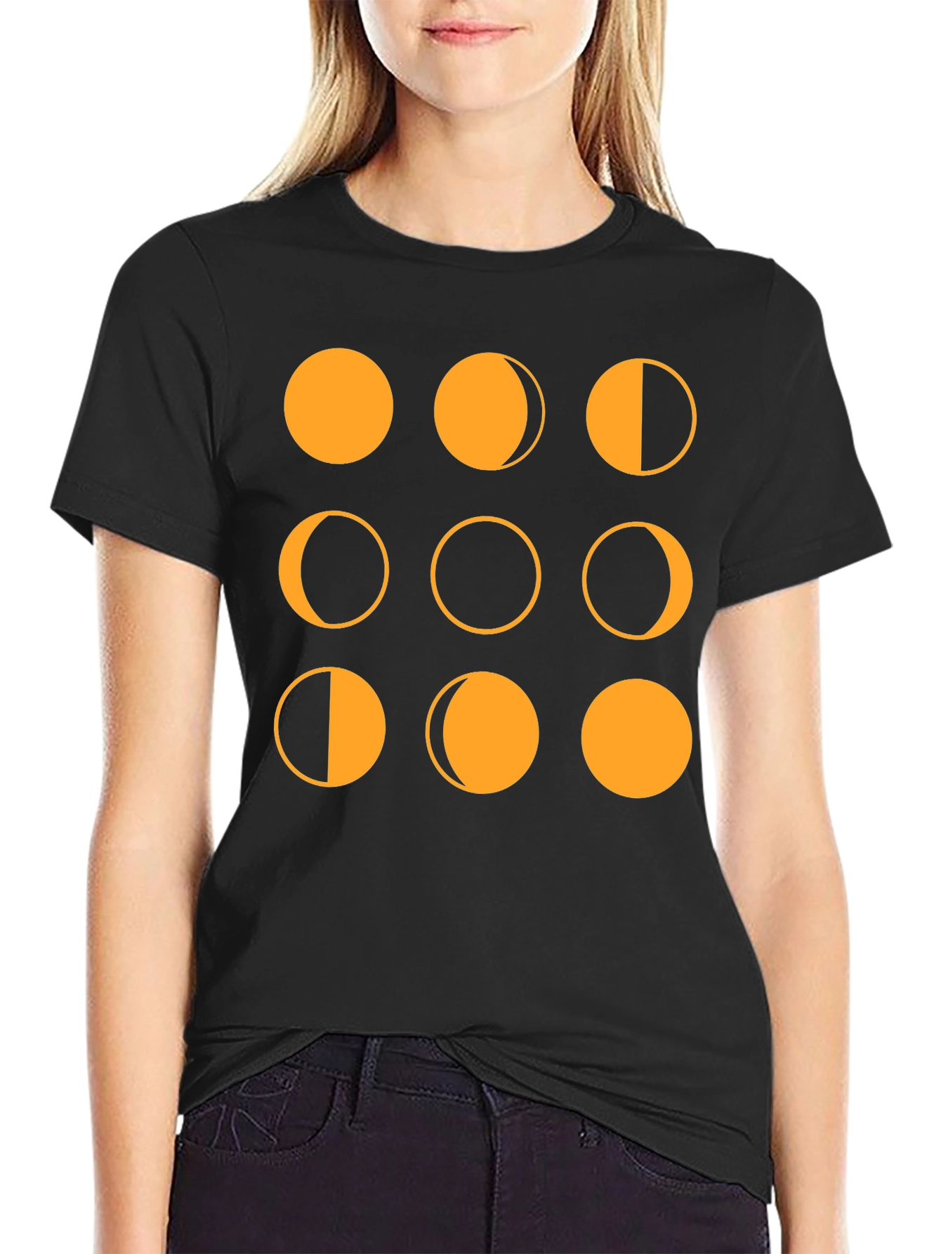 Moon Phases Graphic Tee - Black Cotton T-Shirt