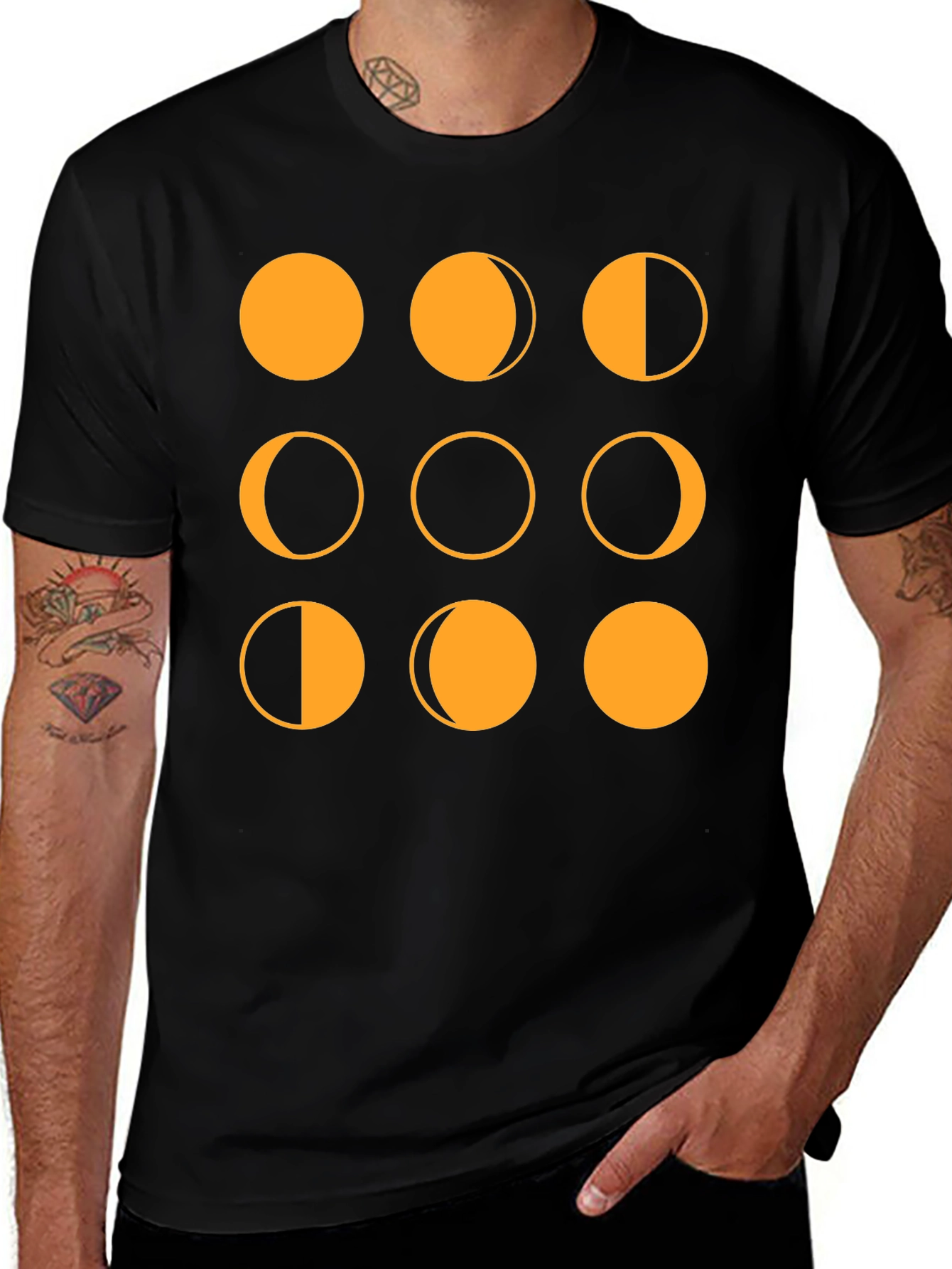 Moon Phases Graphic Tee - Black Cotton T-Shirt