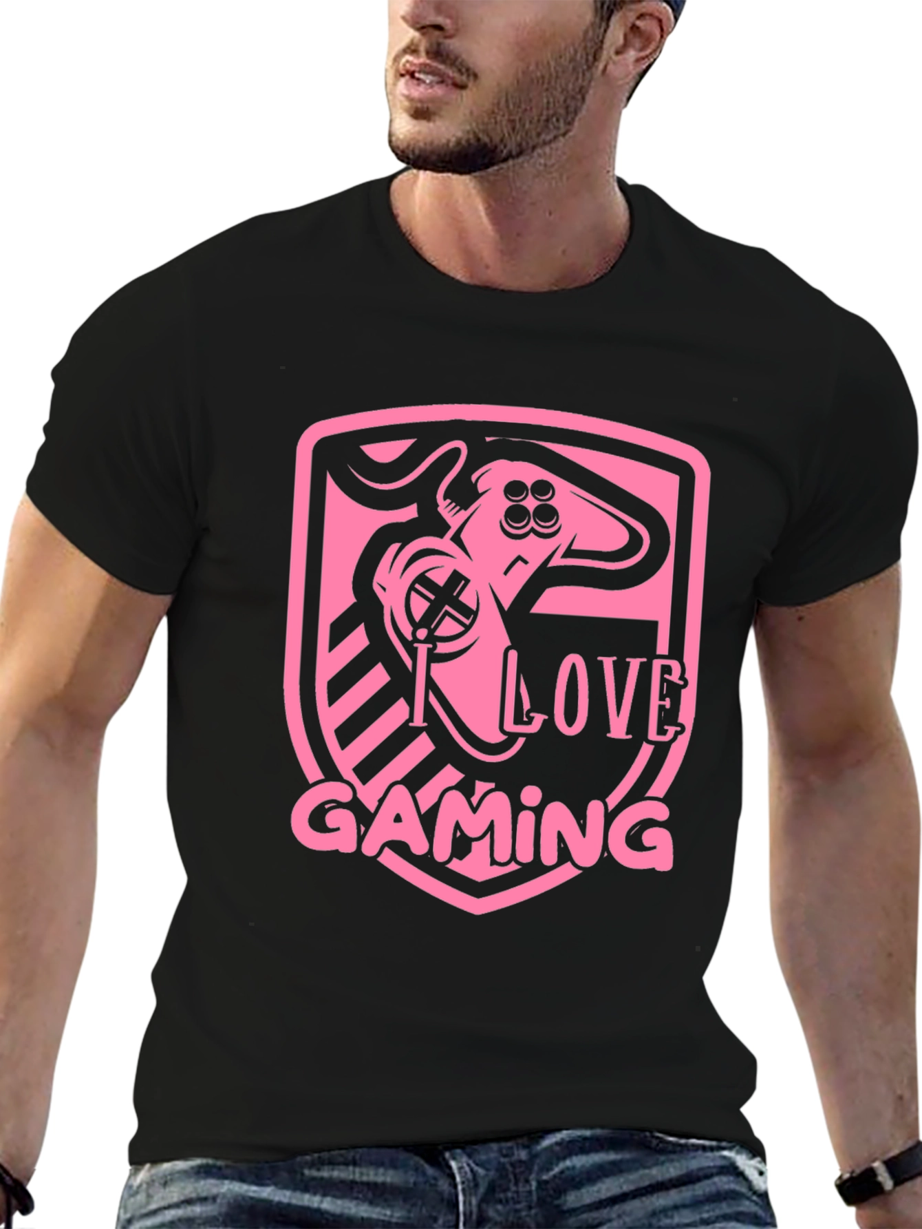 I Love Gaming Pink Graphic Black T-Shirt