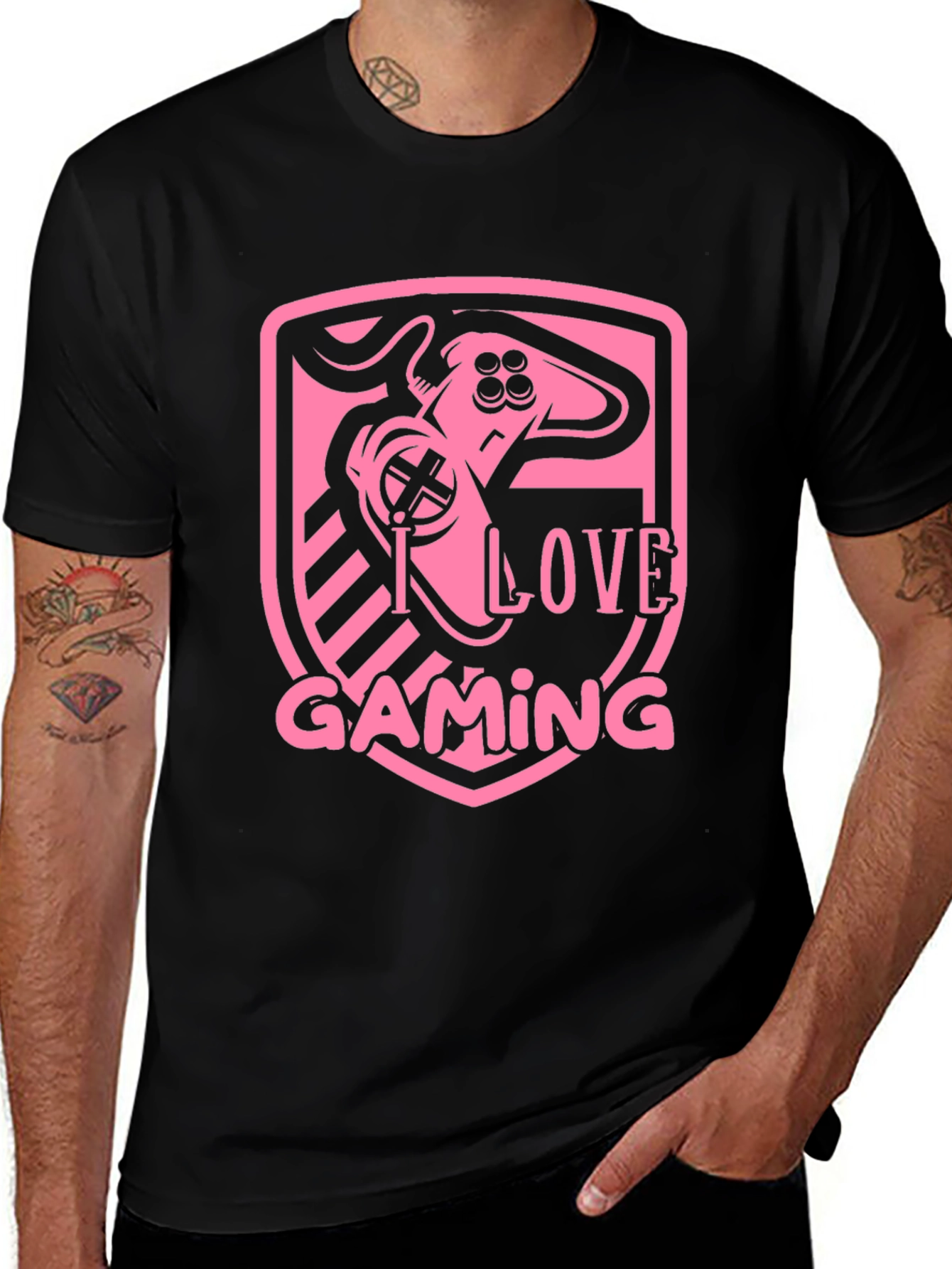 I Love Gaming Pink Graphic Black T-Shirt