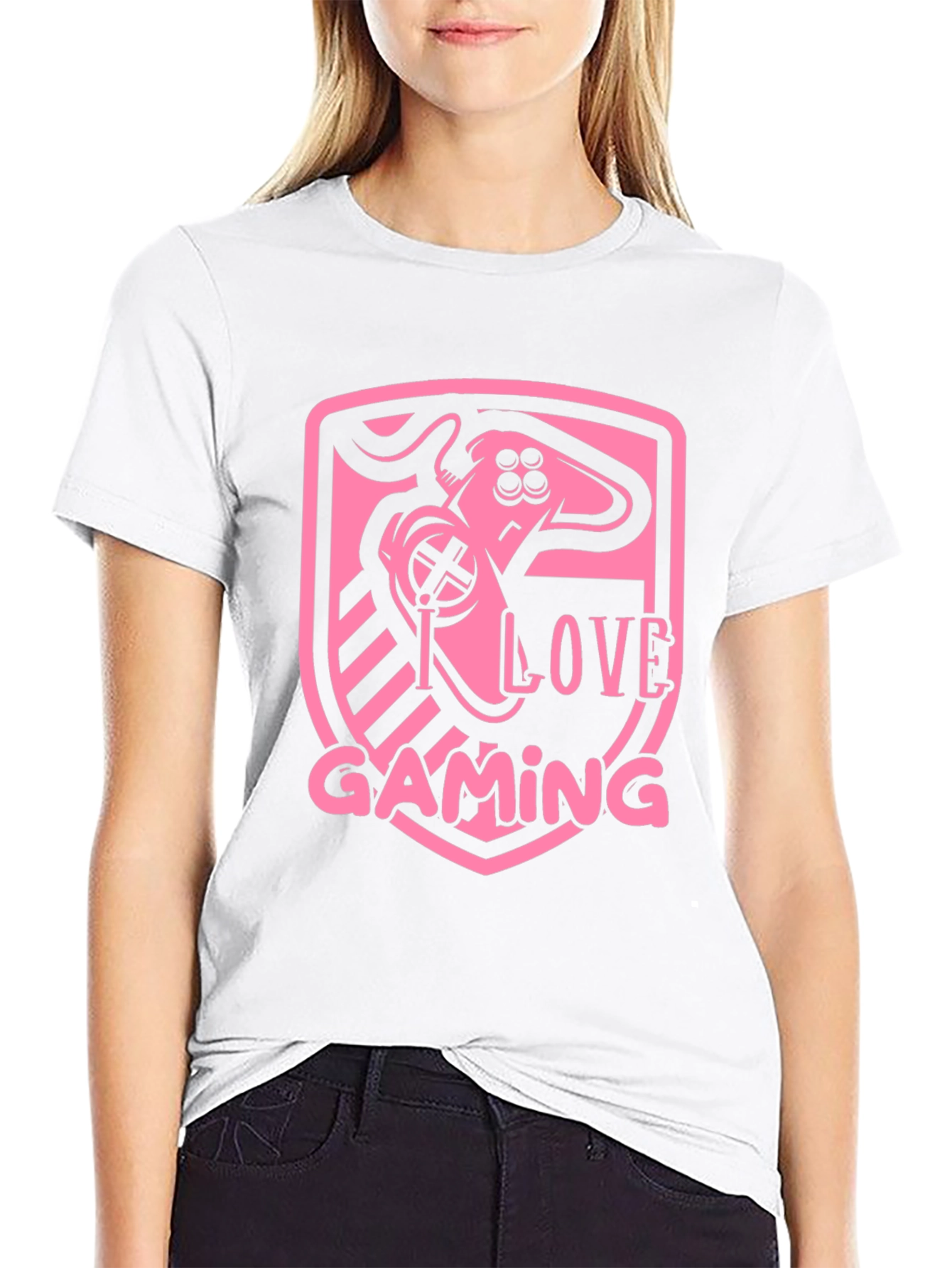 I Love Gaming Pink Graphic Black T-Shirt