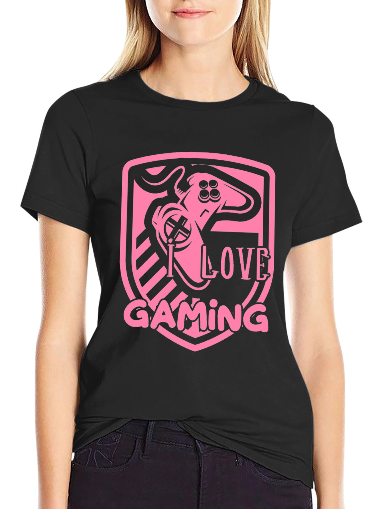 I Love Gaming Pink Graphic Black T-Shirt