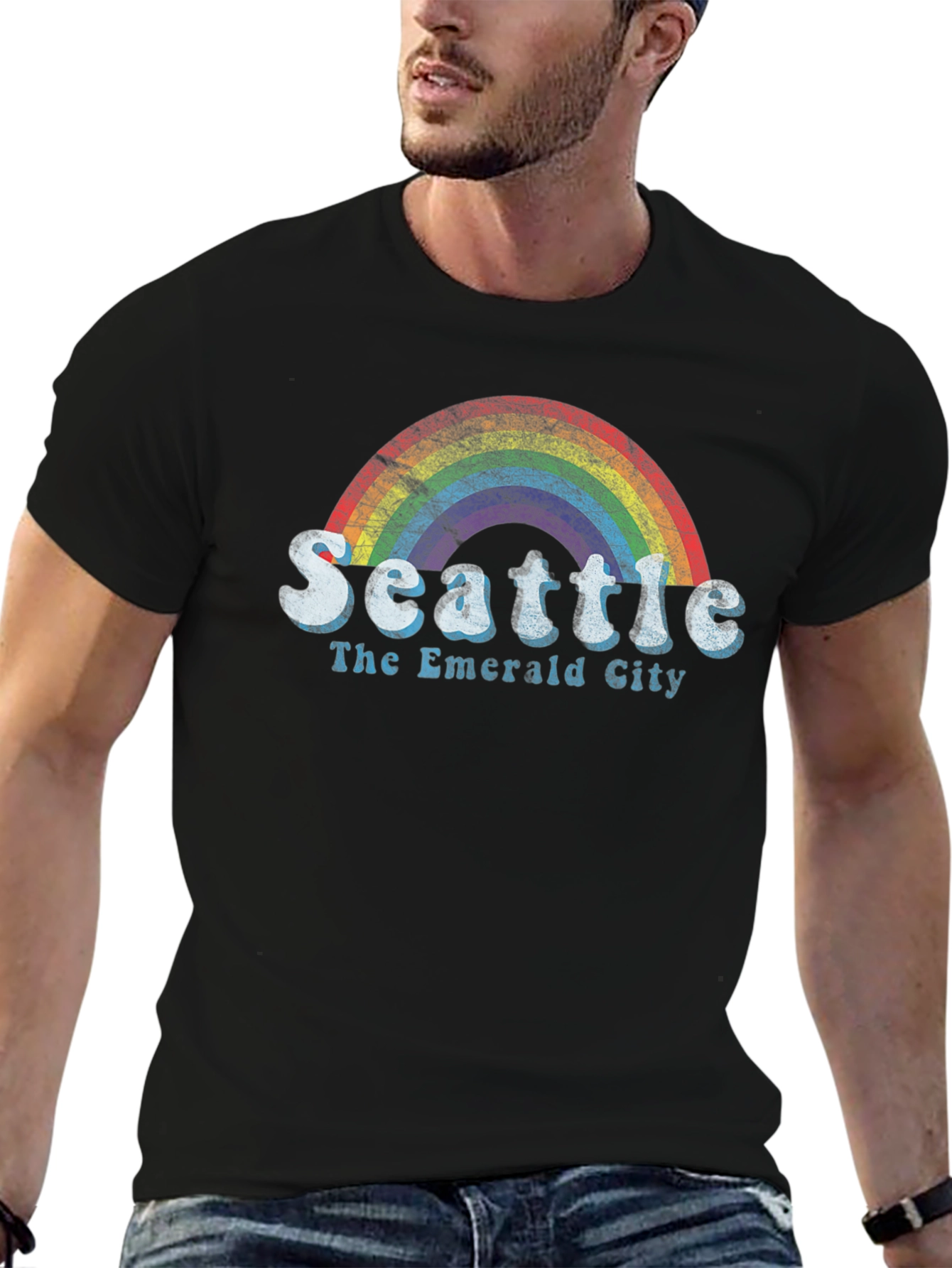 Seattle Rainbow T-Shirt - The Emerald City - Black