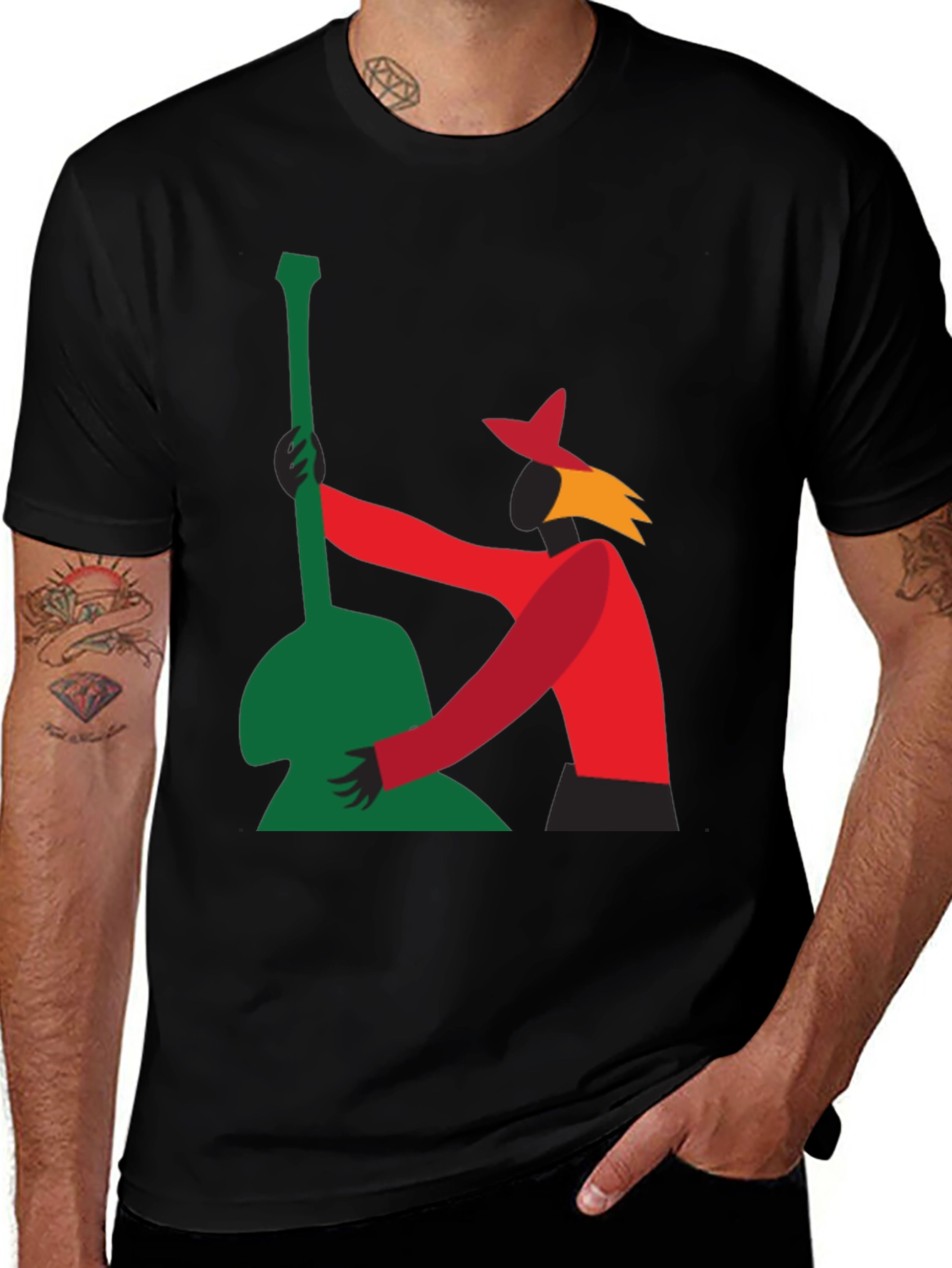 Abstract Guitarist Graphic Tee - Black T-Shirt