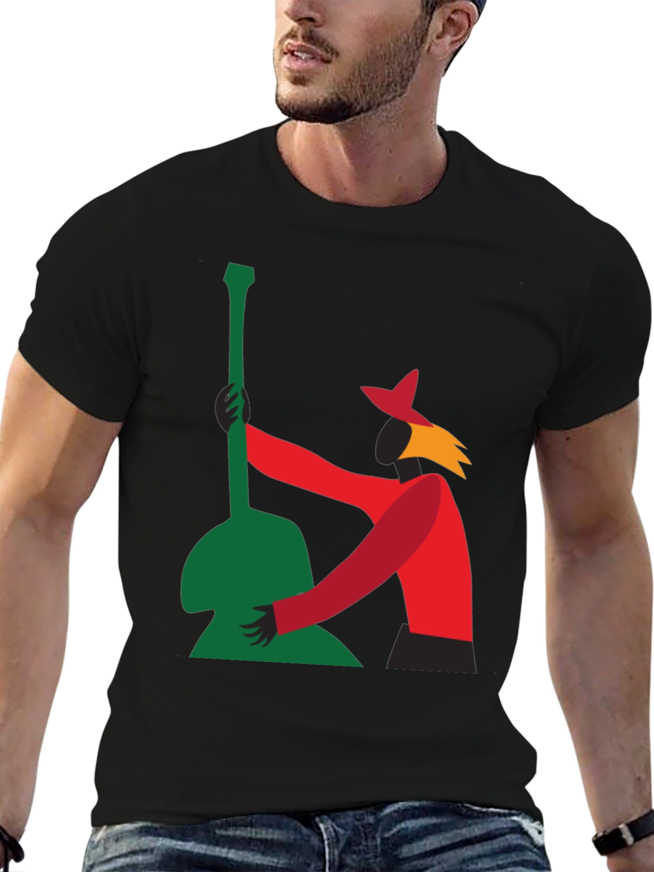 Abstract Guitarist Graphic Tee - Black T-Shirt
