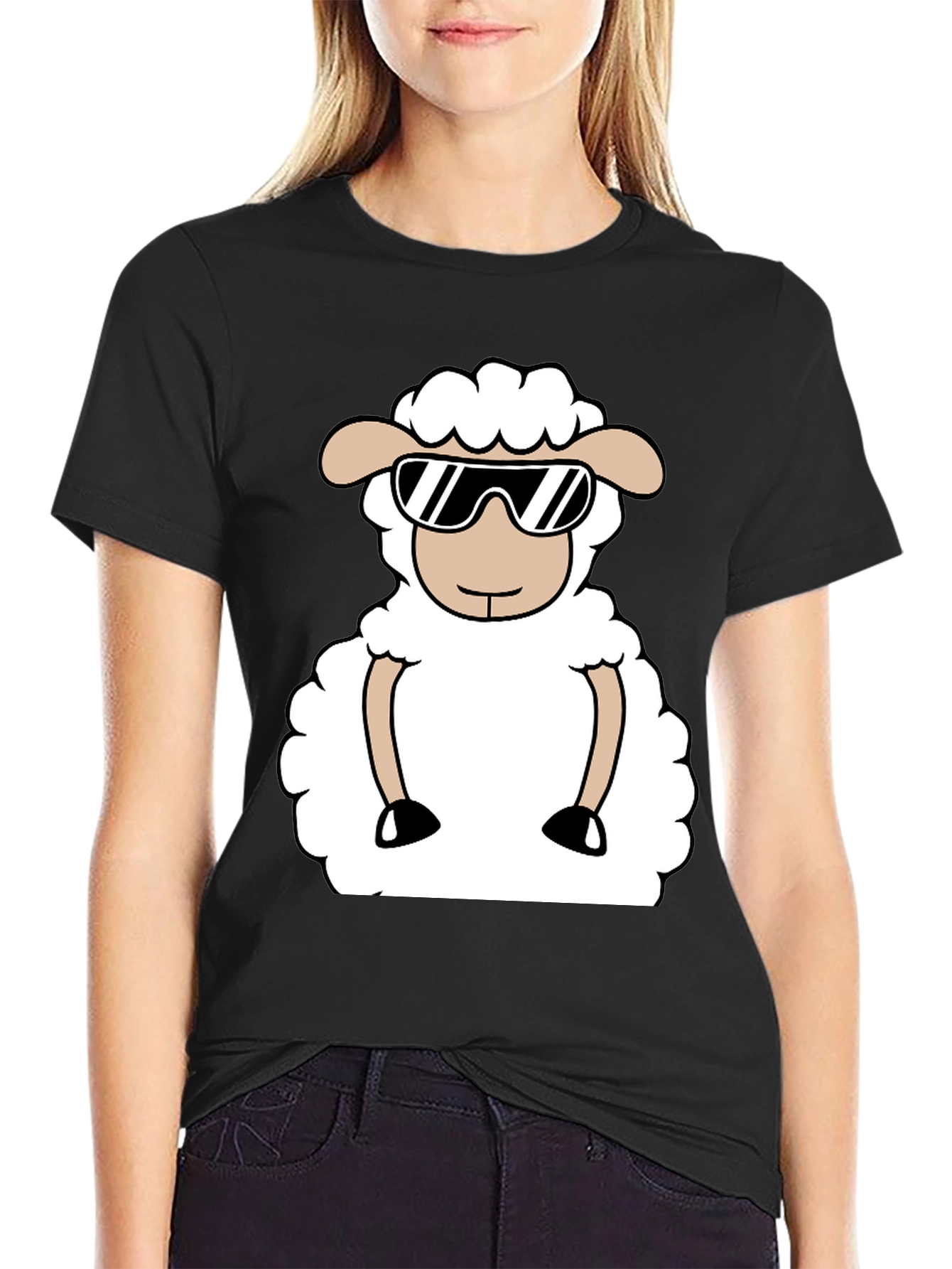 Cool Sheep Graphic Tee - Black Cotton T-Shirt