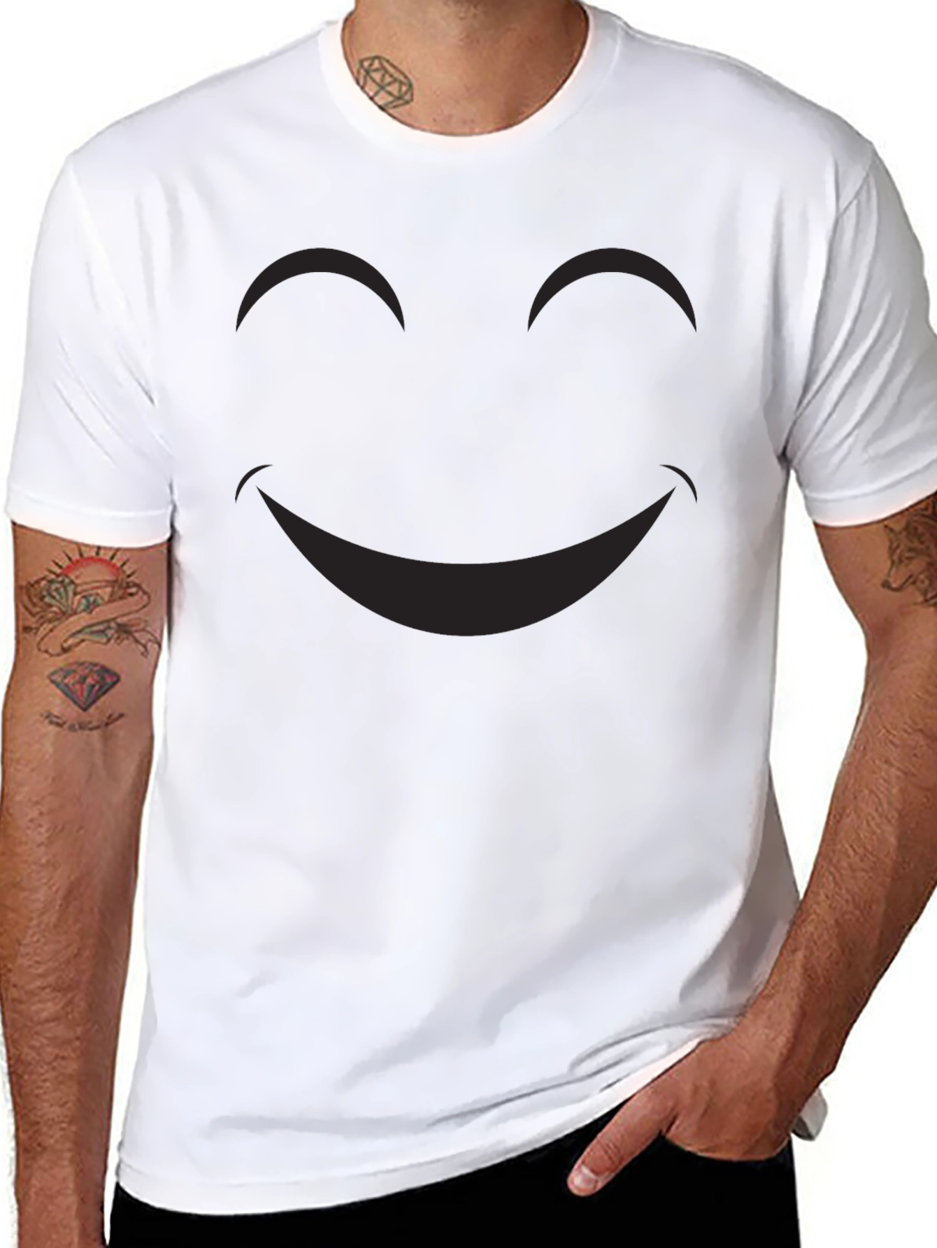 Smiley Face Graphic Tee - Classic Black Cotton T-Shirt