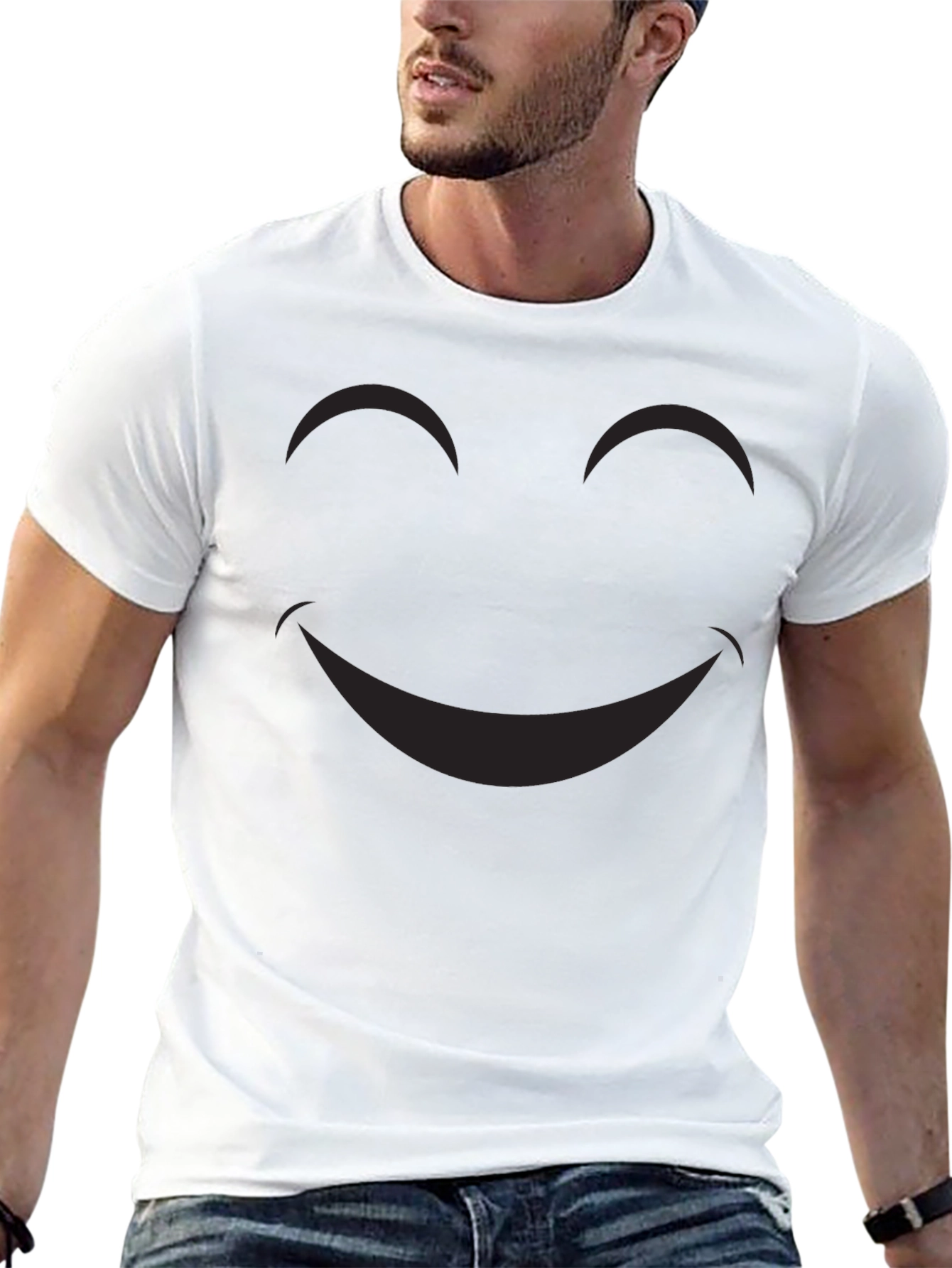 Smiley Face Graphic Tee - Classic Black Cotton T-Shirt