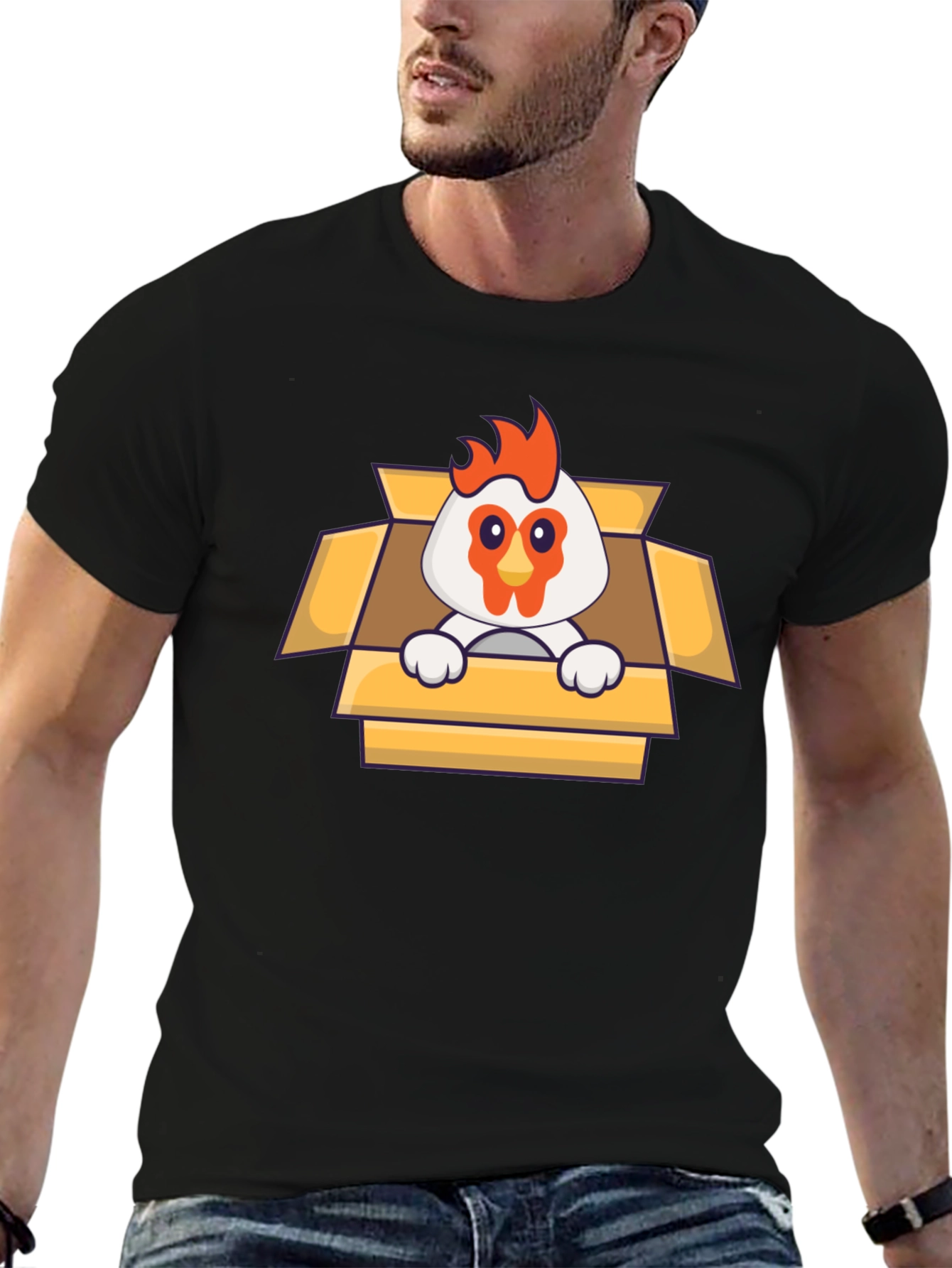 Funny Chicken in a Box Graphic T-Shirt