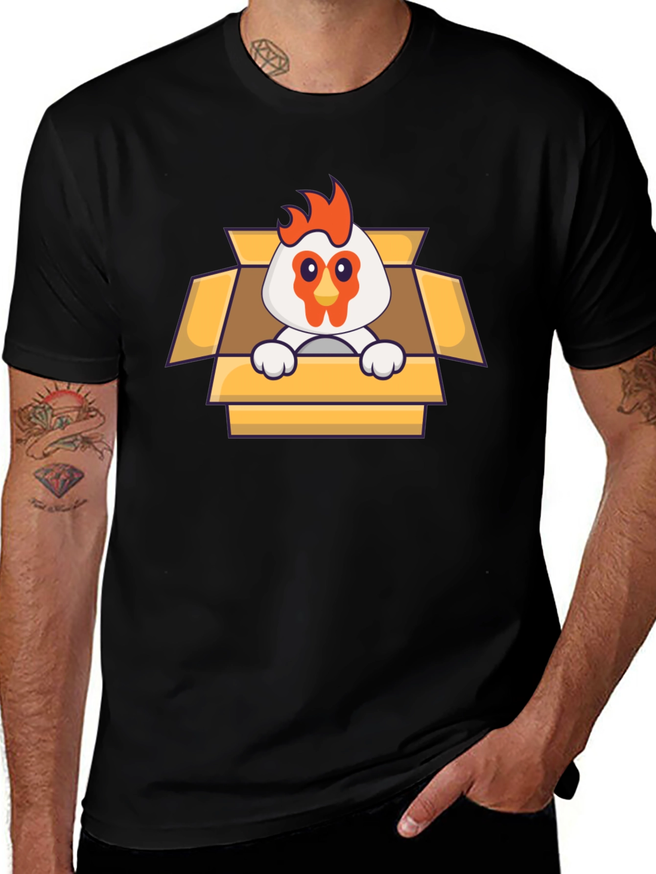 Funny Chicken in a Box Graphic T-Shirt