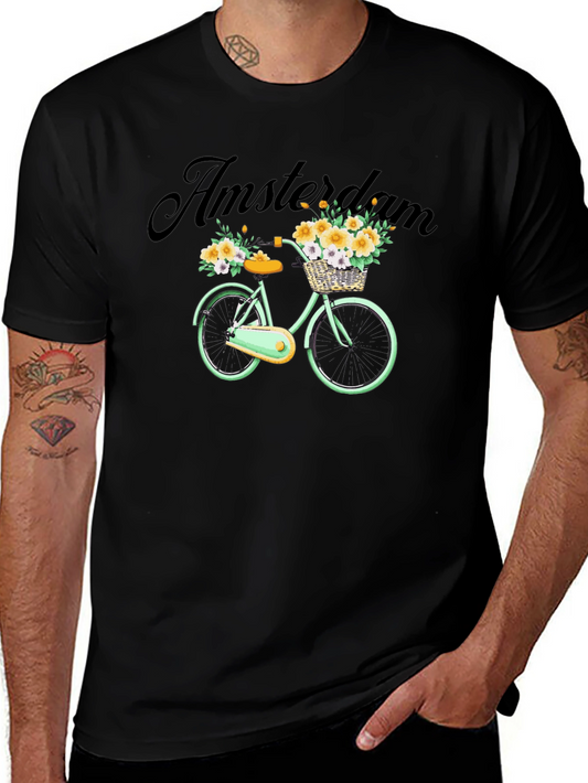 Amsterdam Bicycle Graphic Tee - Trendy Mens Black T-Shirt