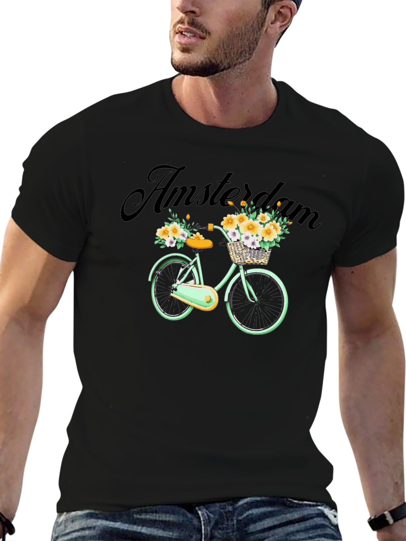 Amsterdam Bicycle Graphic Tee - Trendy Mens Black T-Shirt