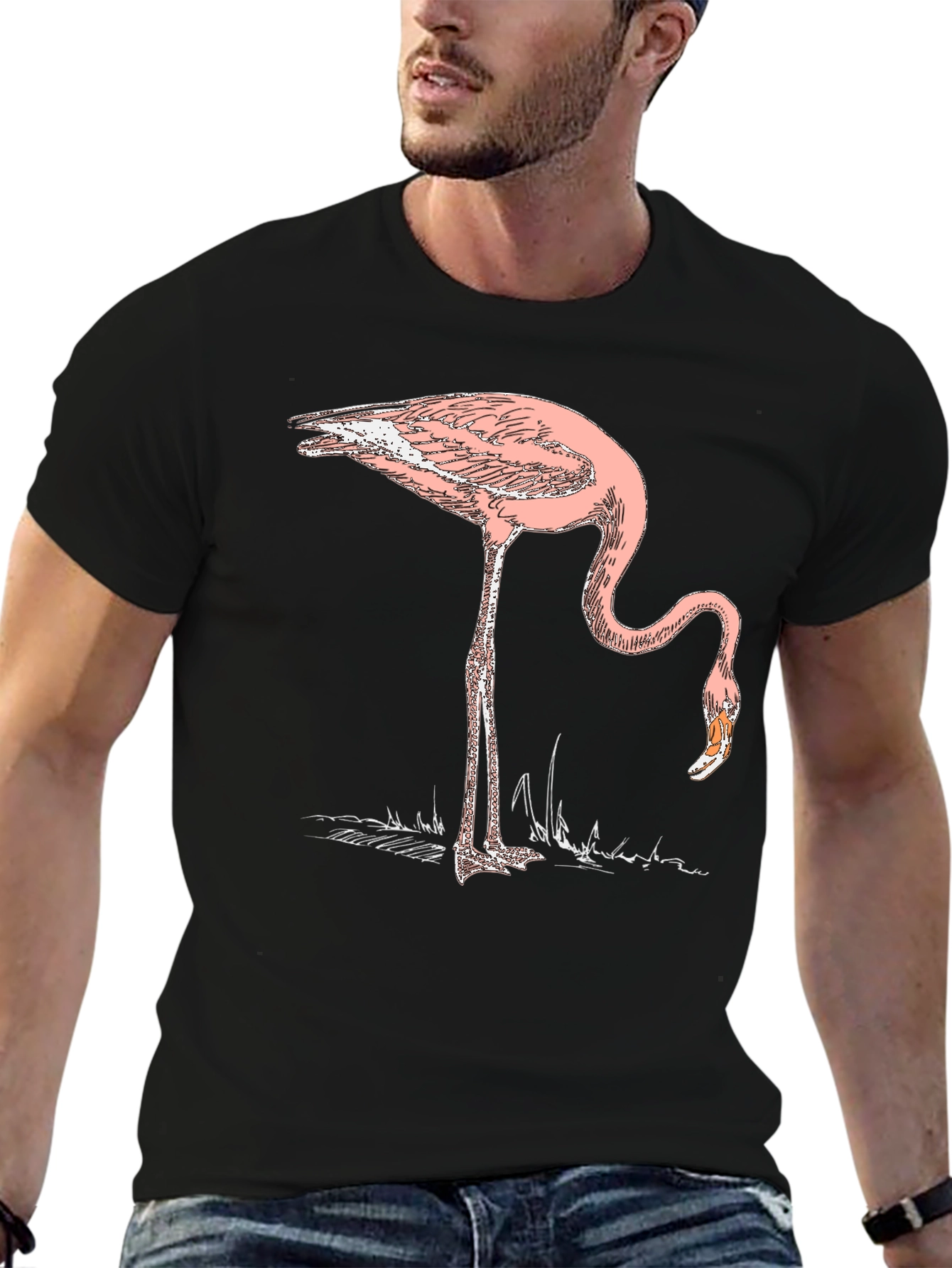 Pink Flamingo Graphic Tee - Stylish Mens Black T-Shirt