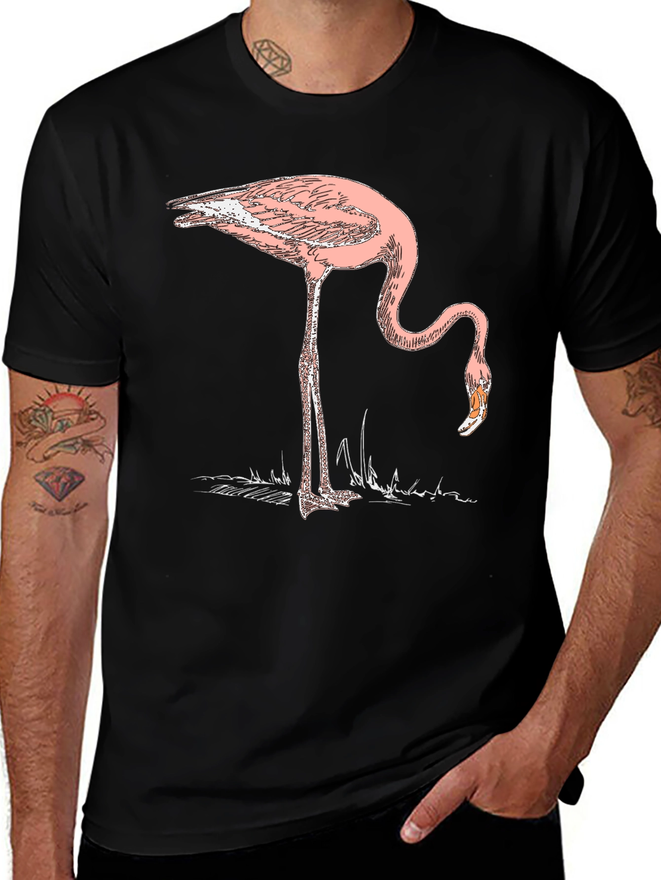 Pink Flamingo Graphic Tee - Stylish Mens Black T-Shirt