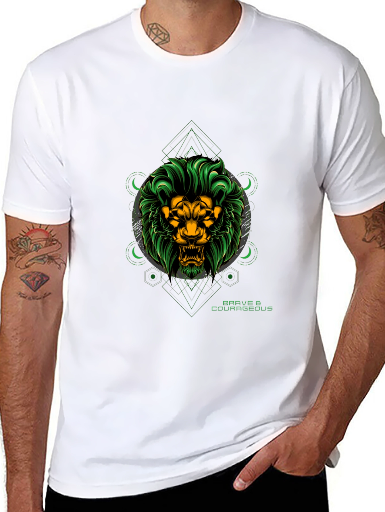 Brave Lion Graphic Tee - Black Cotton T-Shirt