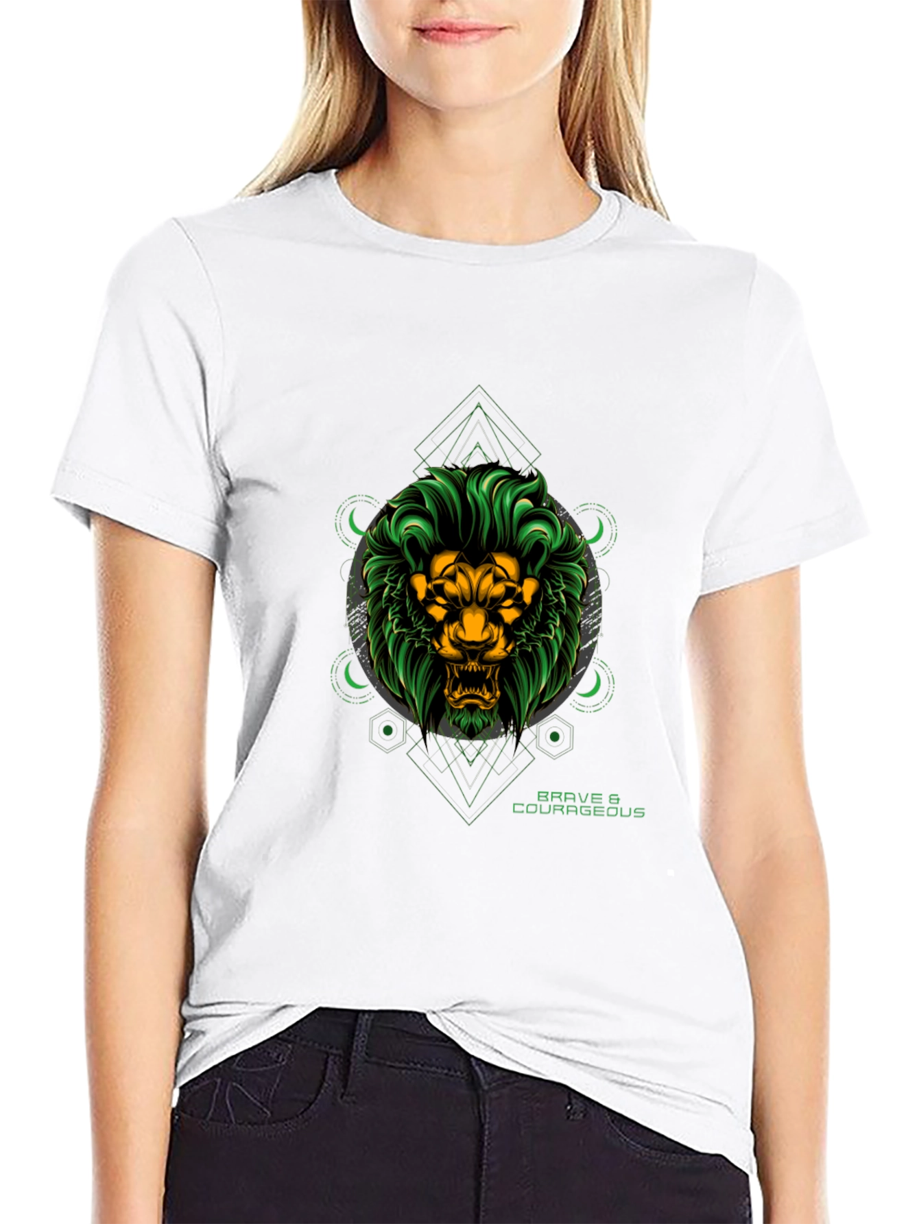 Brave Lion Graphic Tee - Black Cotton T-Shirt