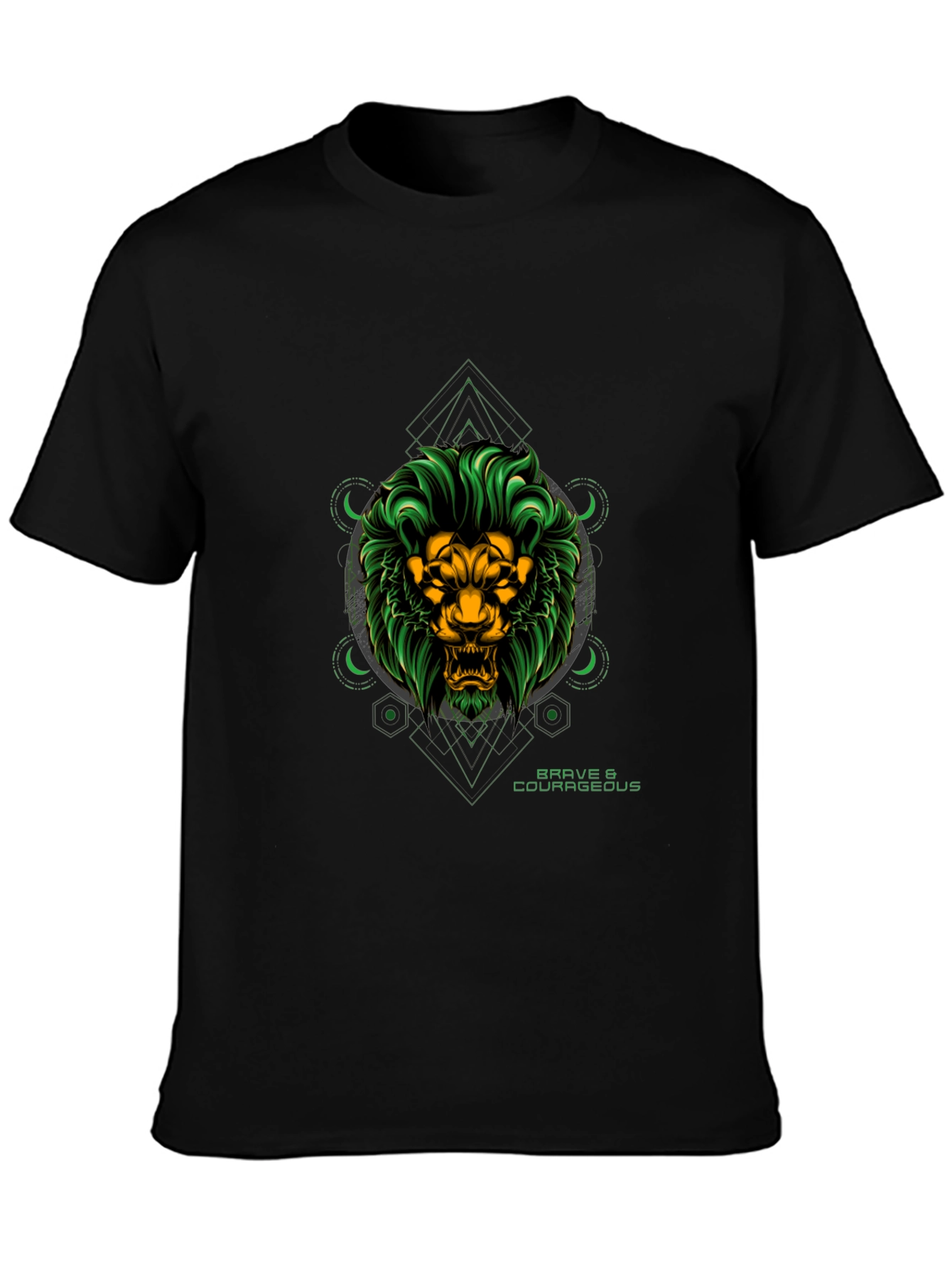 Brave Lion Graphic Tee - Black Cotton T-Shirt