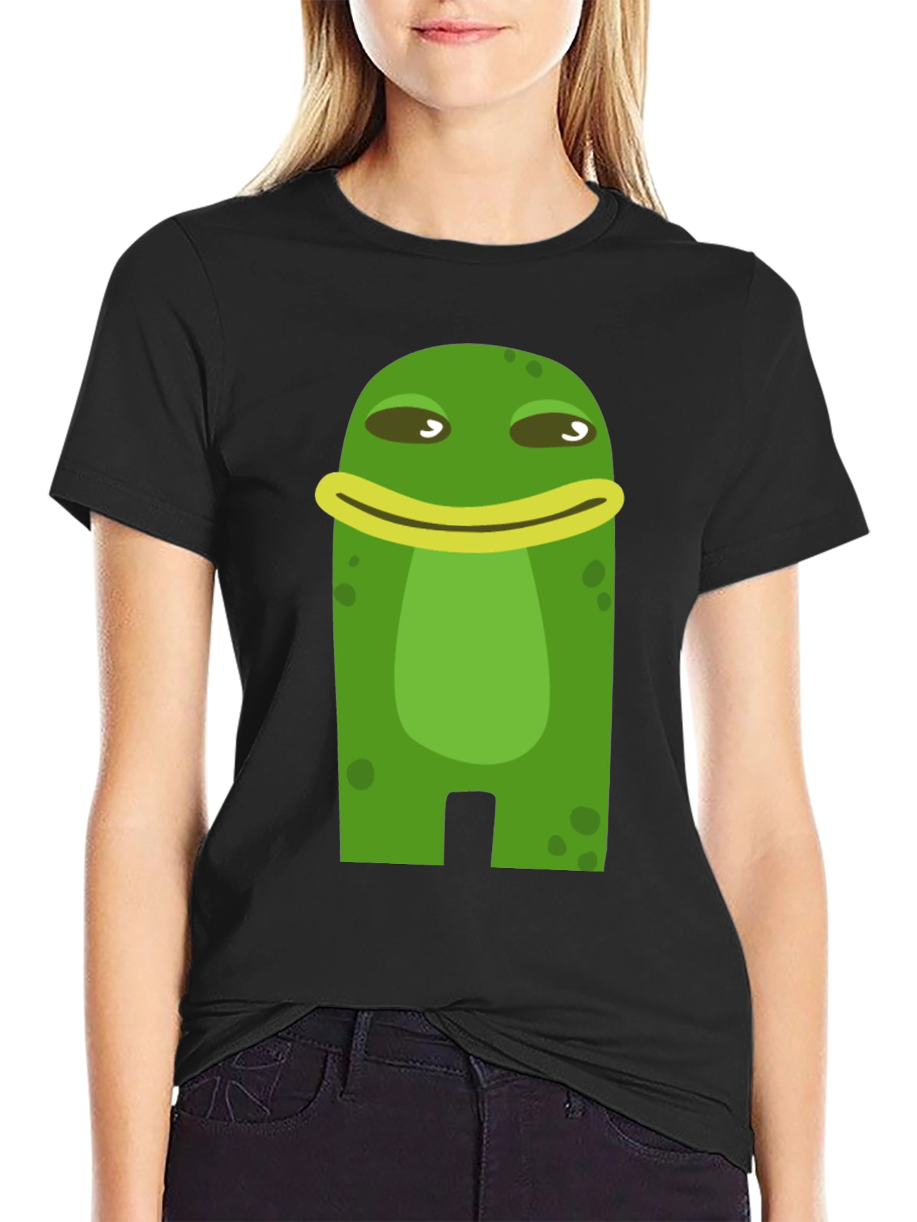 Funny Frog Cartoon Graphic Black T-Shirt