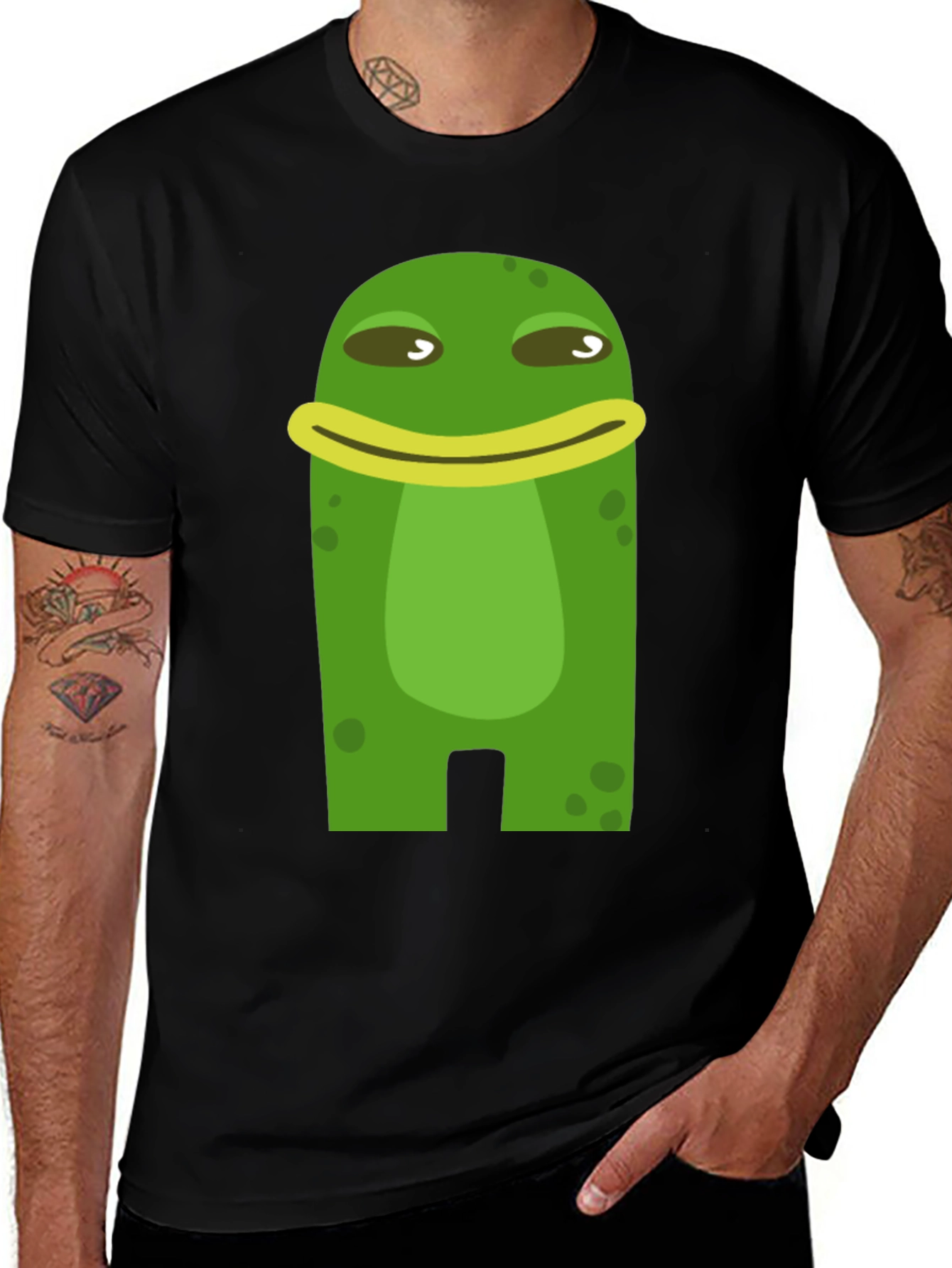 Funny Frog Cartoon Graphic Black T-Shirt