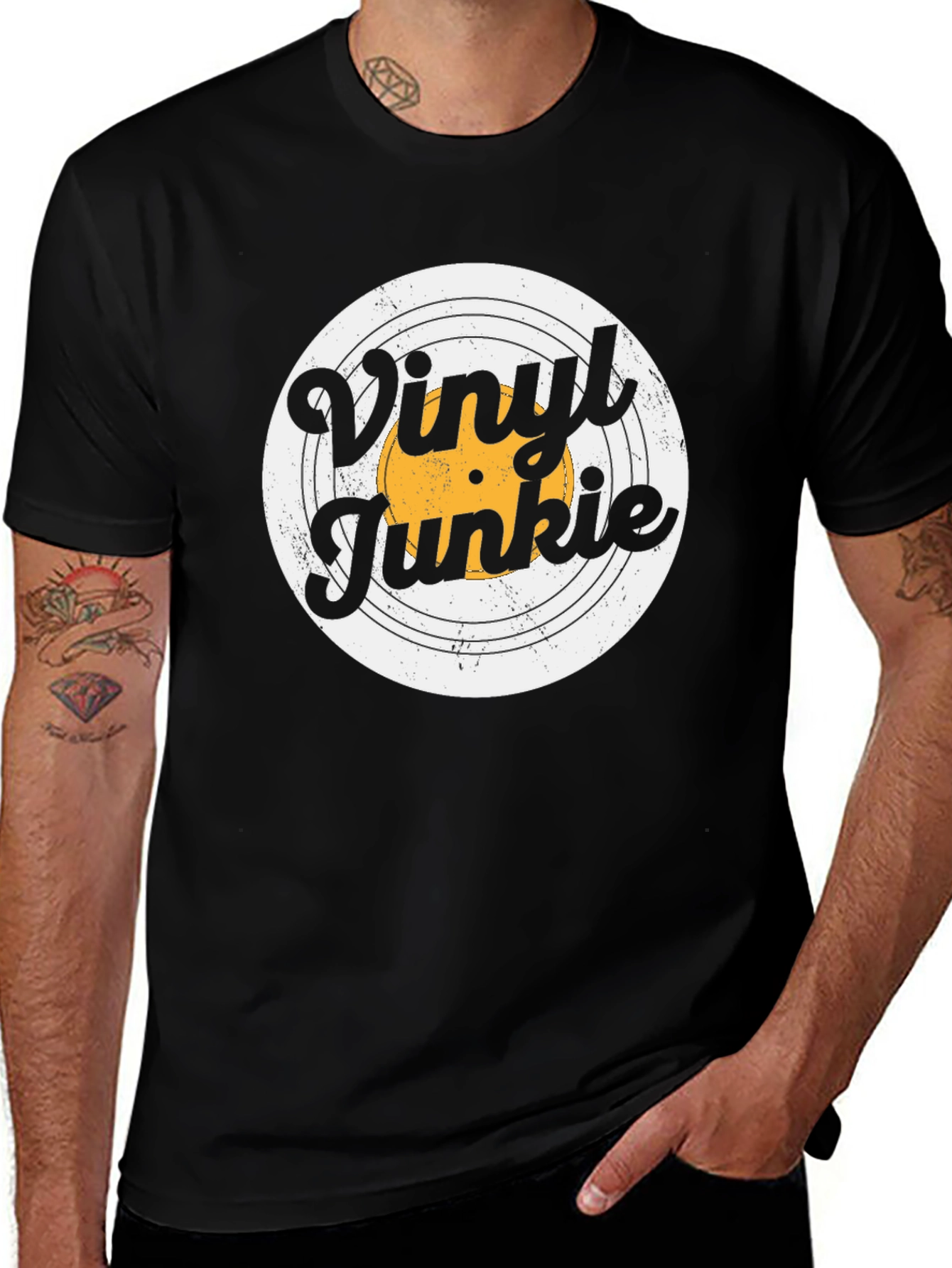 Vinyl Junkie Retro Black T-Shirt