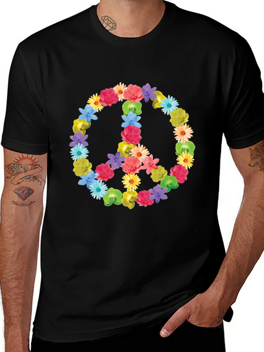 Floral Peace Sign Graphic Tee - Soft Cotton Comfort