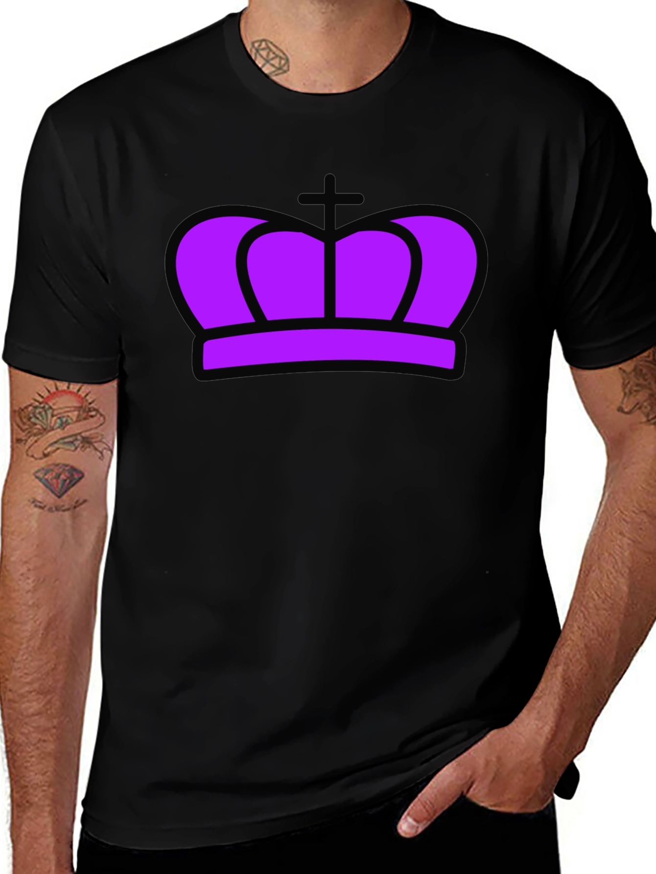 Purple Crown Graphic Black T-Shirt