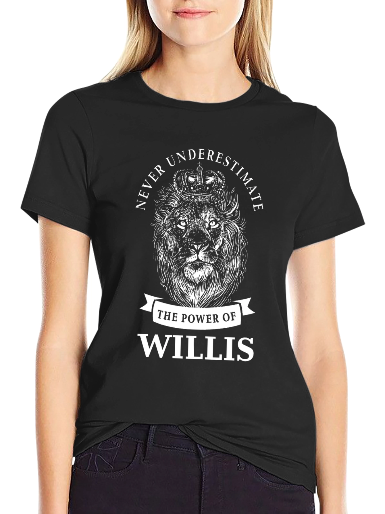 Never Underestimate Willis Black Lion Graphic T-Shirt