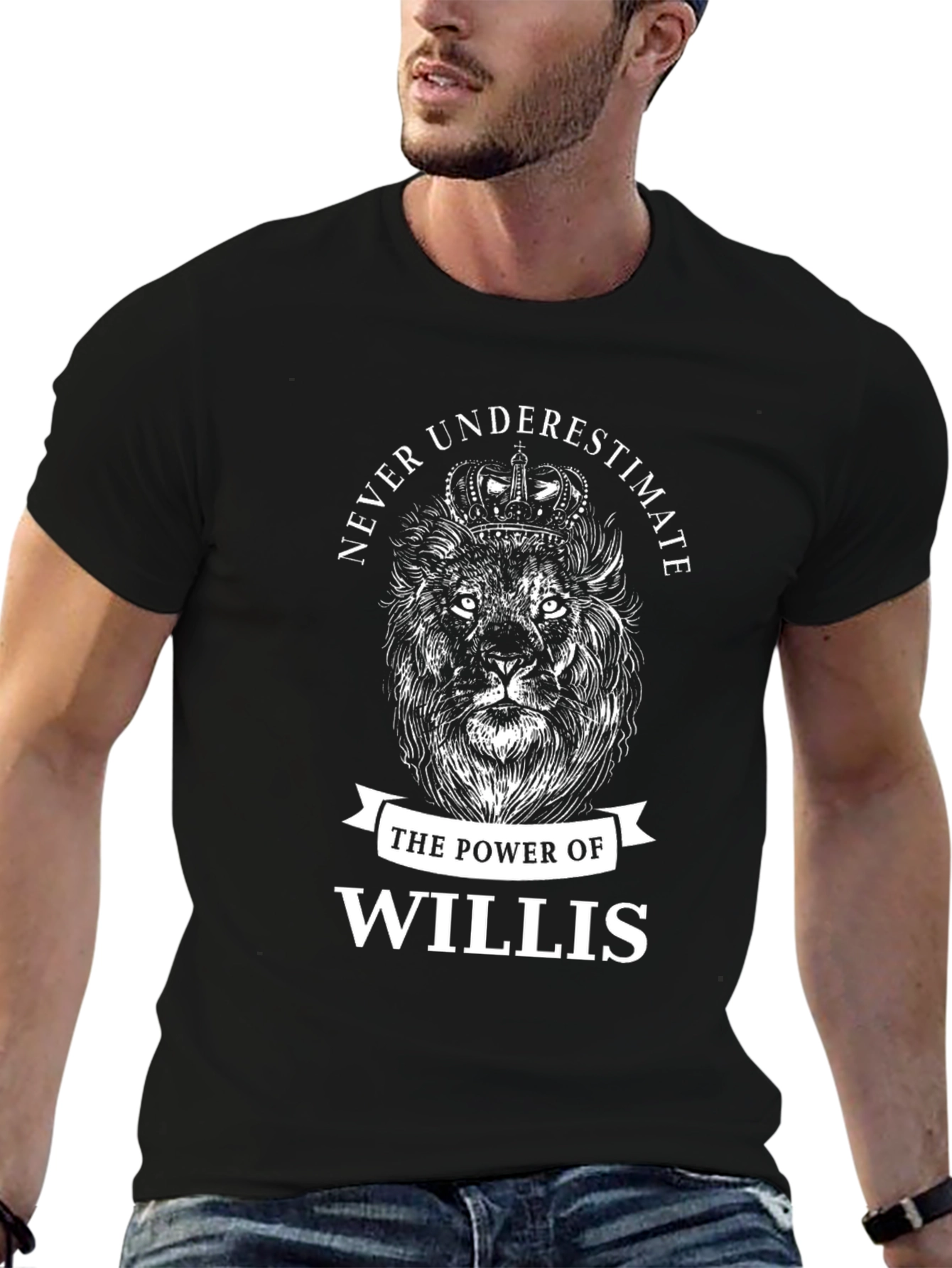 Never Underestimate Willis Black Lion Graphic T-Shirt