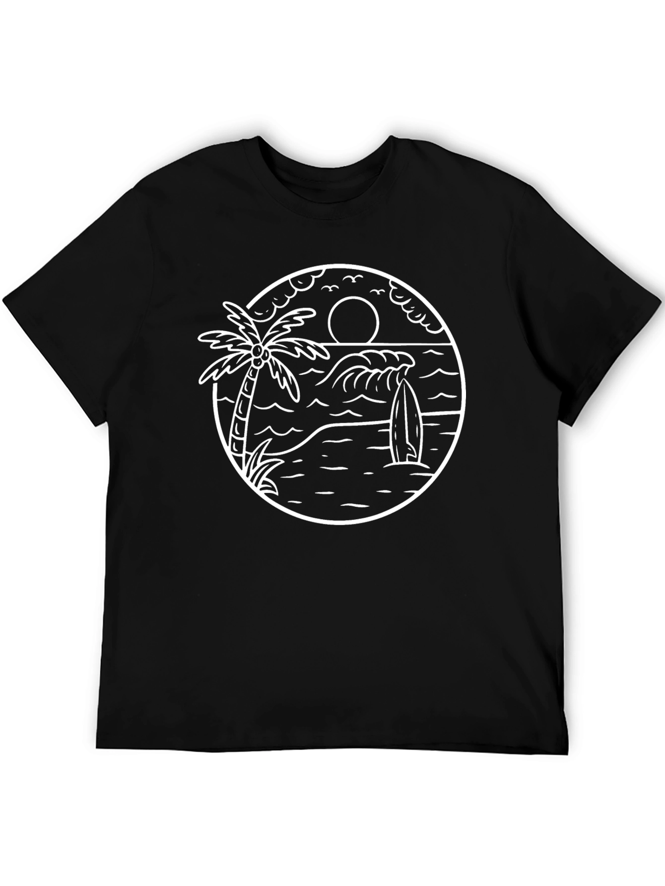 Surfing Beach Graphic T-Shirt - Black