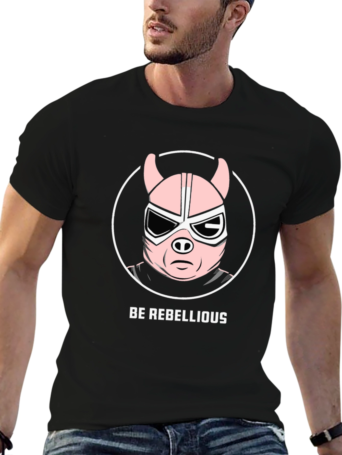 Be Rebellious Pig Wrestler T-Shirt - Black
