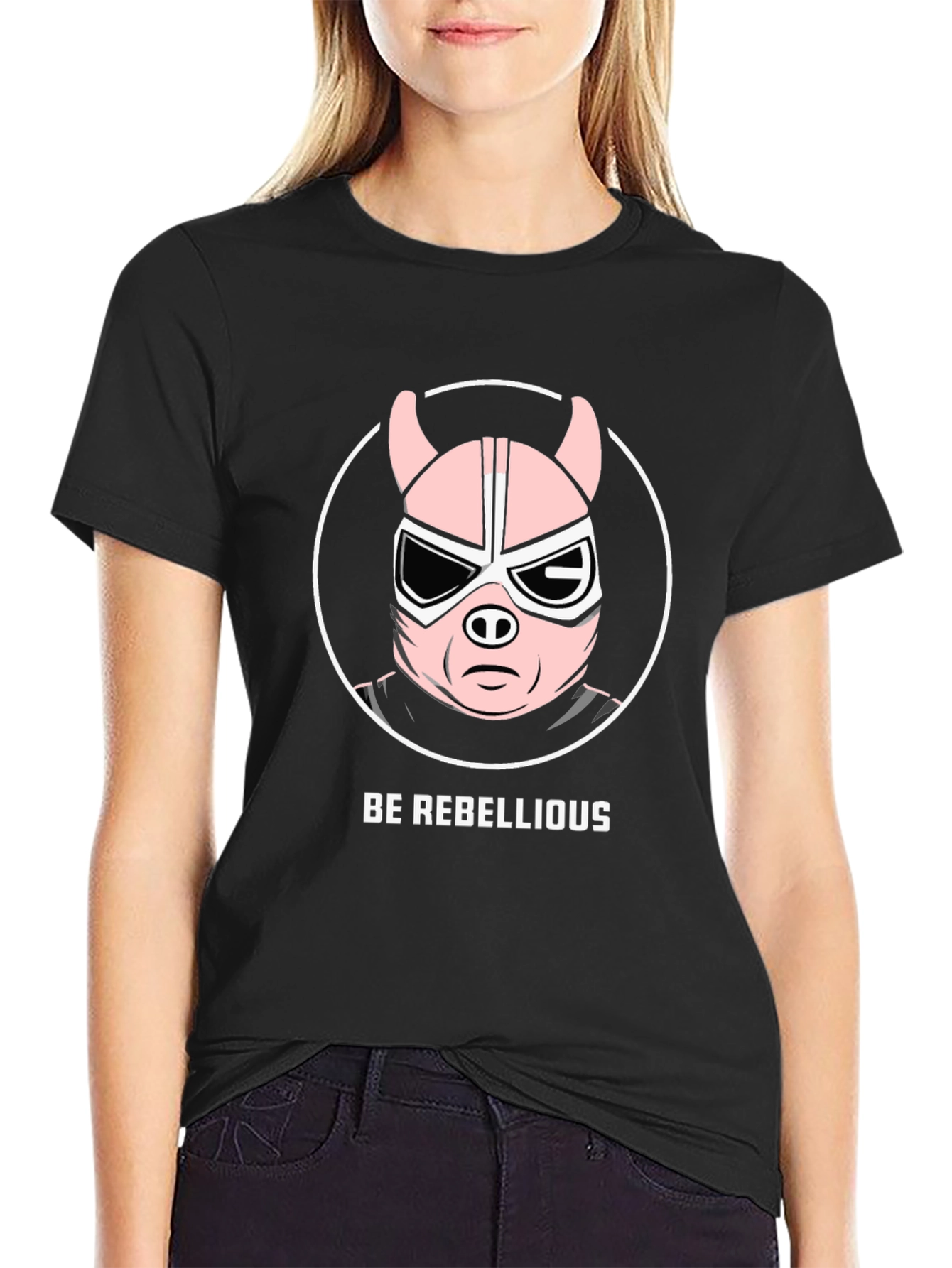 Be Rebellious Pig Wrestler T-Shirt - Black